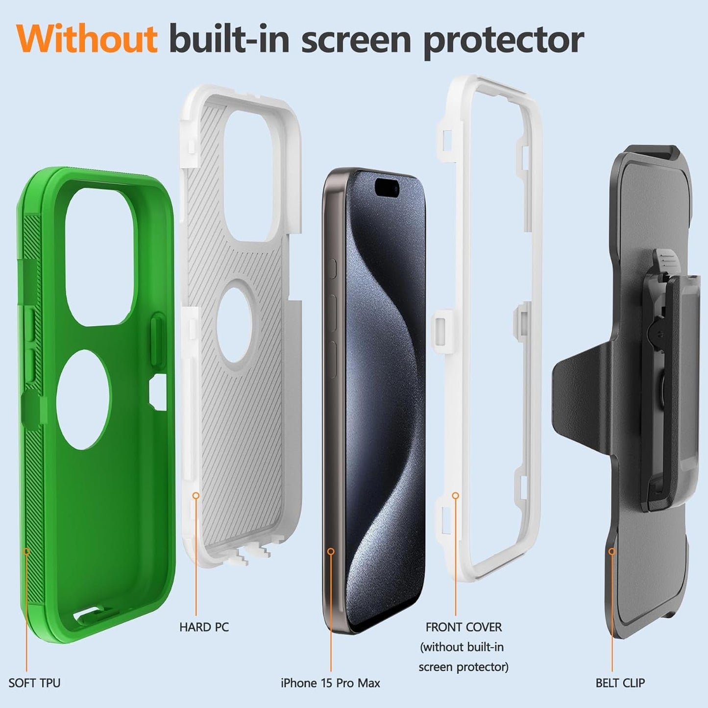 NIFFPD for Apple Iphone 15 Pro Max Case with Belt Clip & Kickstand, Full-Body Protection Multi Layers Rugged Case with Belt Holster for Apple Iphone 15 Pro Max 6.7 Inch 2023(Green+White)  NIFFPD   
