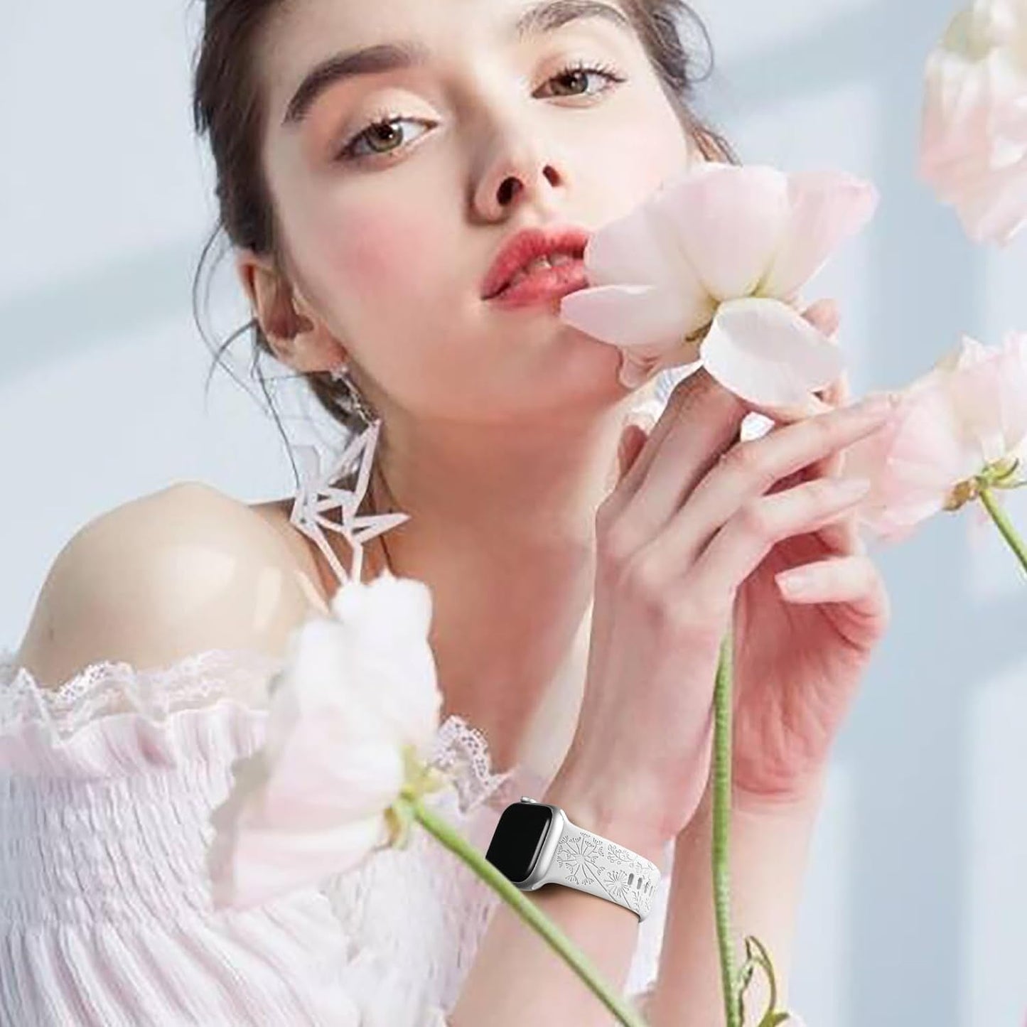 6 Pack Flower Engraved Bands Compatible for Apple Watch Band 40Mm 41Mm 38Mm 42Mm 44Mm 45Mm 49Mm Women,Soft Silicone Cute Wildflowers Sport Laser Strap for Iwatch Bands Series 9 Ultra SE 8 6 5 4 3 2 1