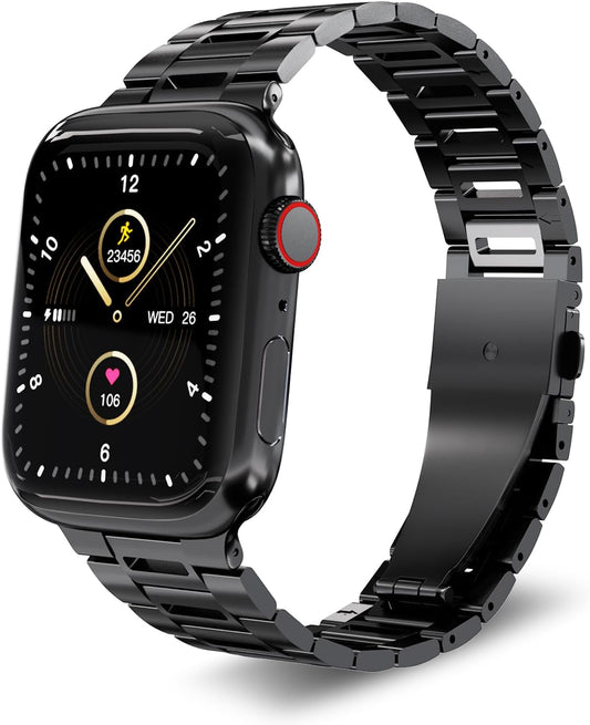 Finestone Metal Band for Apple Watch - Stainless Steel Apple Watch Band Compatible with Apple Watch 41Mm 40Mm 38Mm - Slim Hollow-Out Design Strap for Iwatch Series 9/8/7/6/5/4/3/2/1 SE Women Men Black