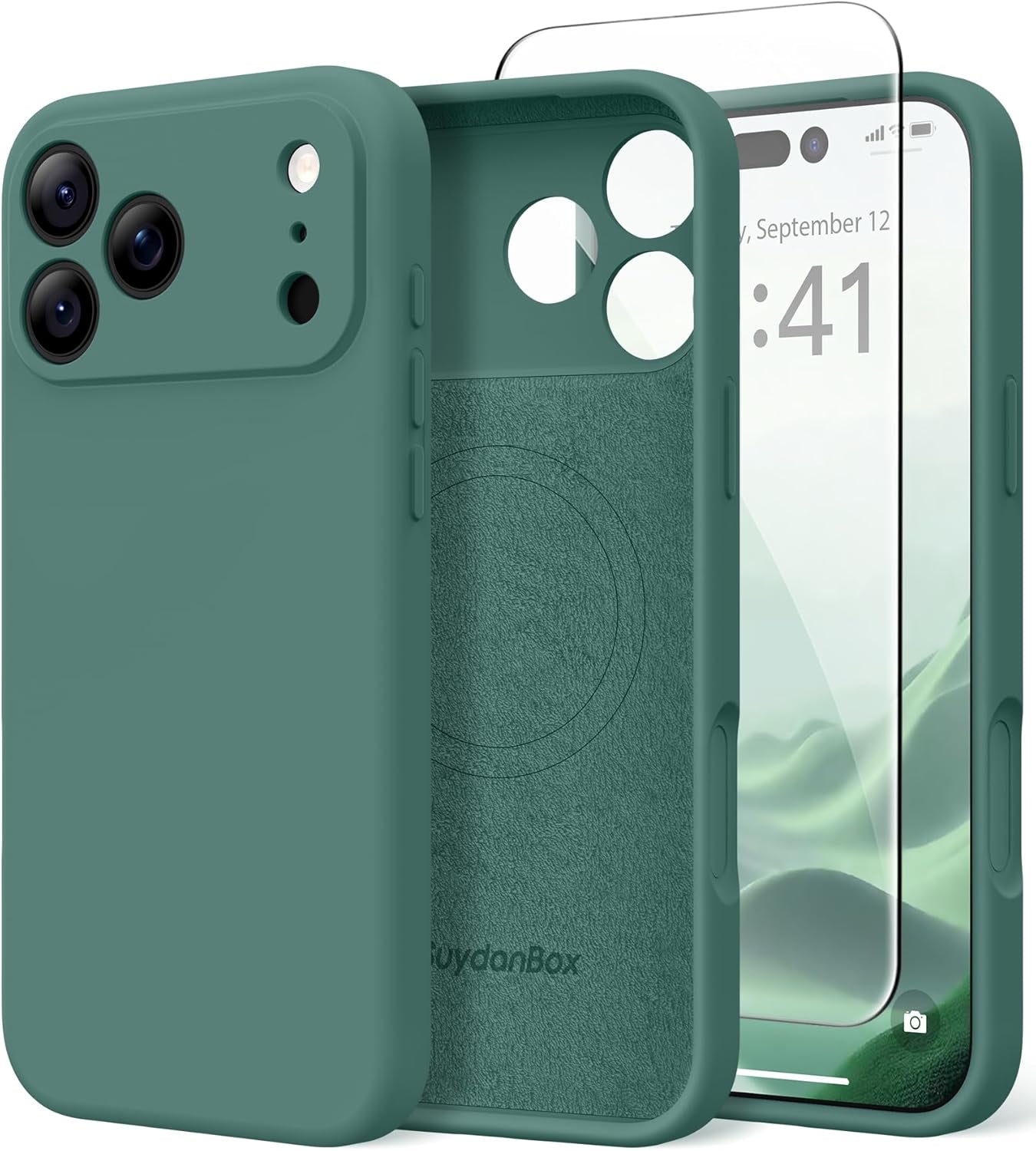 Magnetic for Iphone 17 Pro Max Case, Compatible with Magsafe, [Full Camera Protection][Screen Protector] Silicone Shockproof Protective Phone Case for Iphone 17 Pro Max 6.9", Calke Green