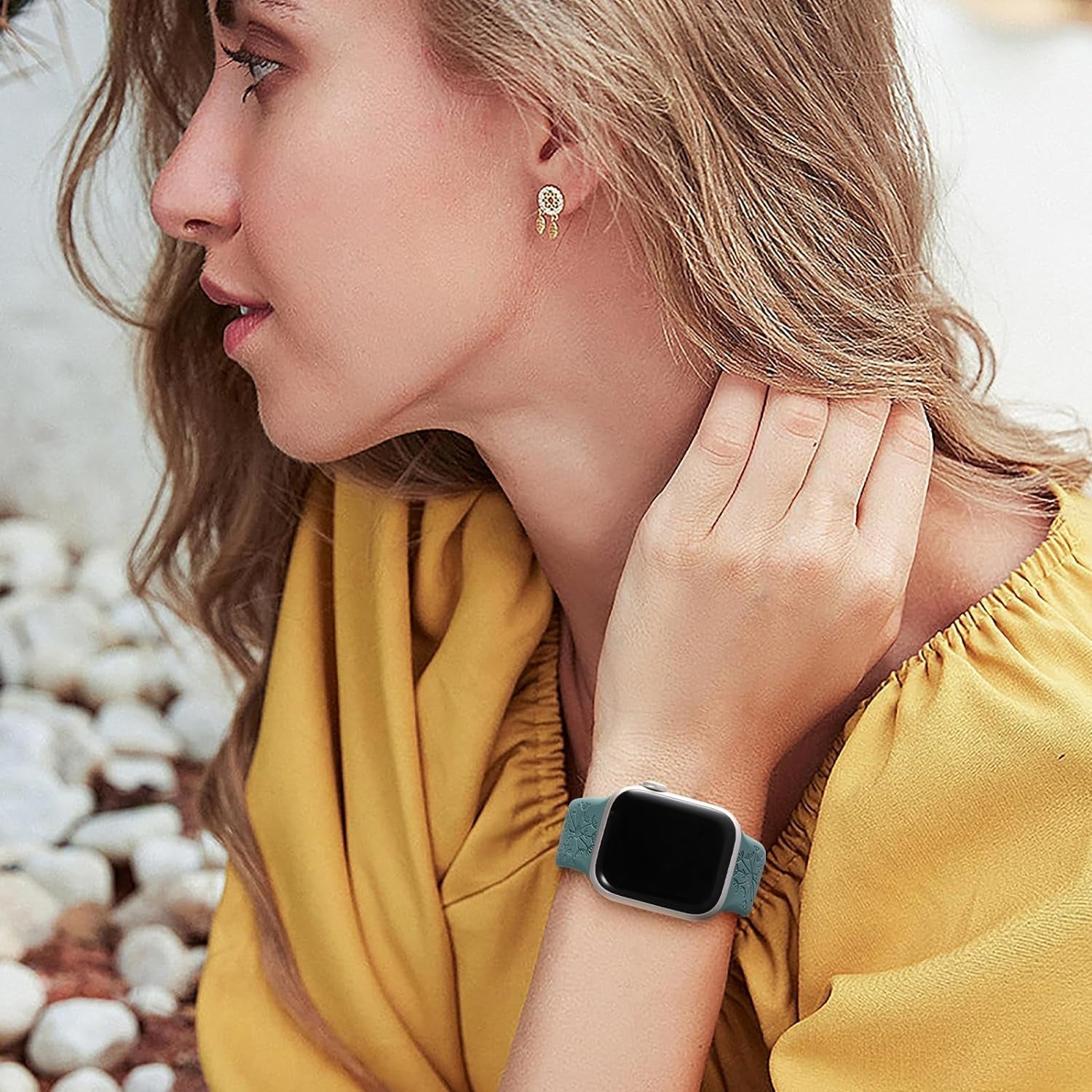 6 Pack Flower Engraved Bands Compatible for Apple Watch Band 40Mm 41Mm 38Mm 42Mm 44Mm 45Mm 49Mm Women,Soft Silicone Cute Wildflowers Sport Laser Strap for Iwatch Bands Series 9 Ultra SE 8 6 5 4 3 2 1