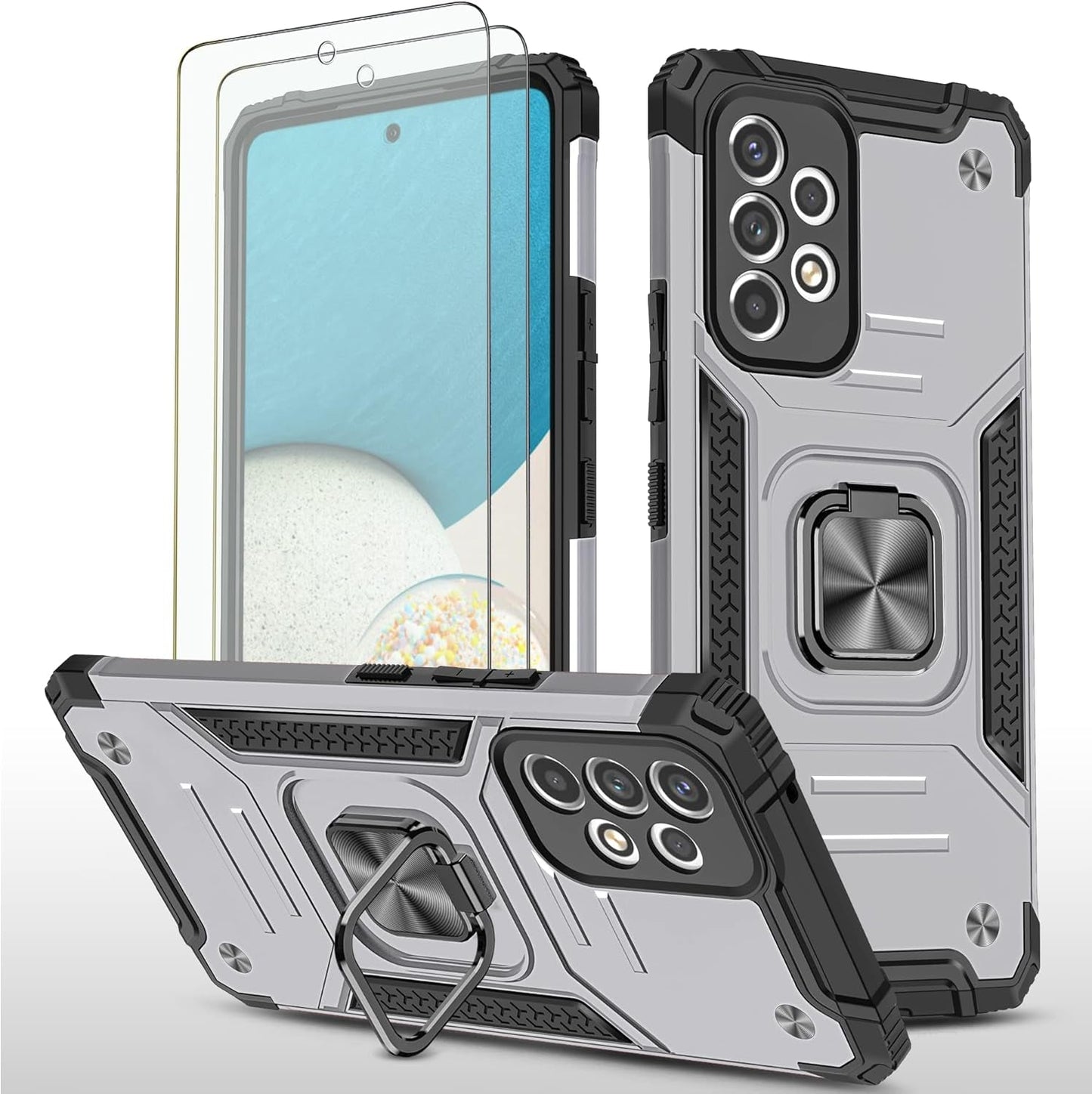 AYMECL Compatible with Galaxy A53 5G Case, Samsung A53 5G Case with Nano Explosion-Proof Film[2 Pack]， Military Grade Double Shockproof with Kickstand Case for Samsung Galaxy A53 5G-Purple