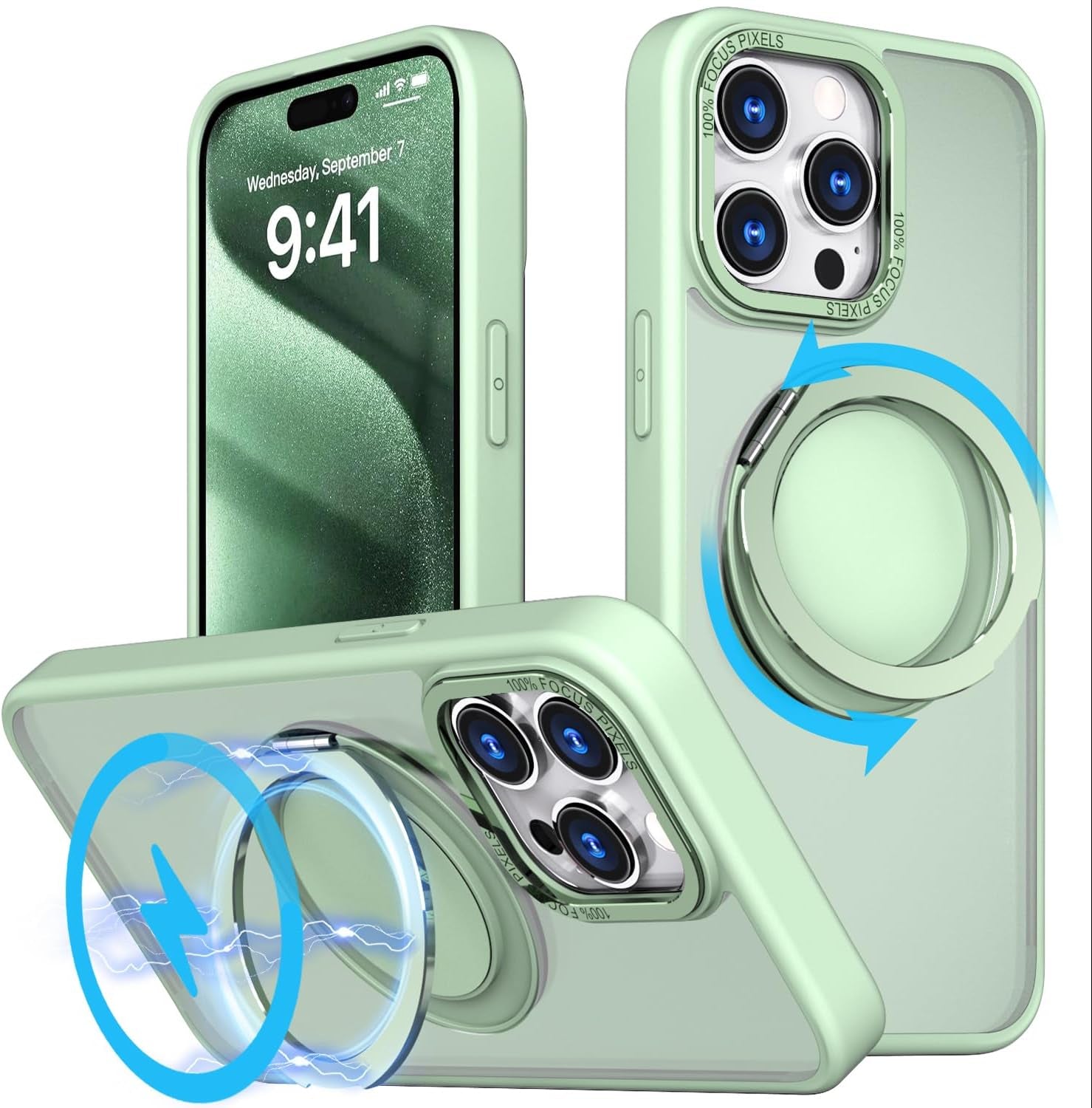 Mangix for Iphone 15 Pro Max Case,360° Rotatable & Invisible Magnetic Ring Stand Compatible with Magsafe, Anti-Fingerprint Protective Cover Translucent Back for Iphone 15 Promax Case (Black)  Mangix   