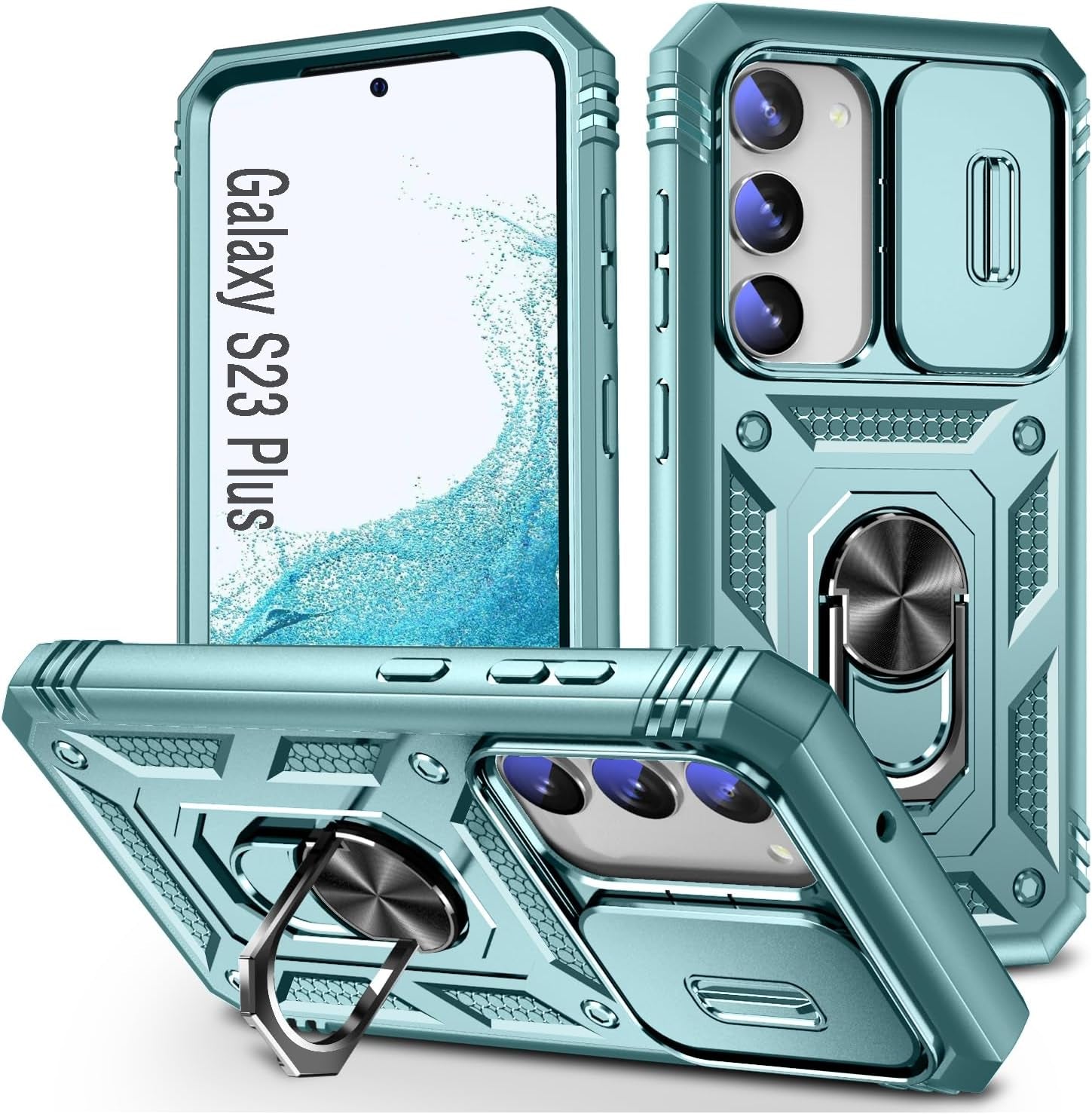 Case for Galaxy S23 FE, Slide Lens Protective Case Shockproof Impact Resistant with Kickstand Cover Case for Samsung Galaxy S23 FE 5G 6.4" (Green)