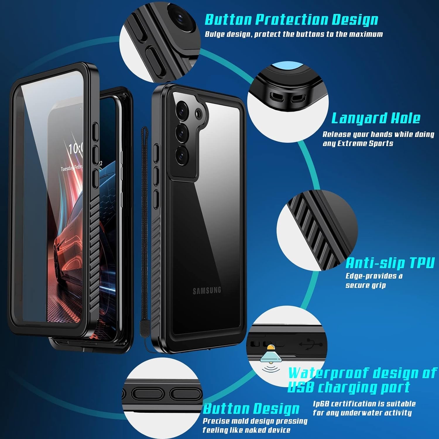 ANTSHARE for Samsung Galaxy S22+ plus Case Waterproof, Full Body Protective Built-In Screen Protector Dustproof Dropproof Heavy Duty Shockproof IP68 Waterproof Clear Case for S22+ plus 5G 6.5Inch