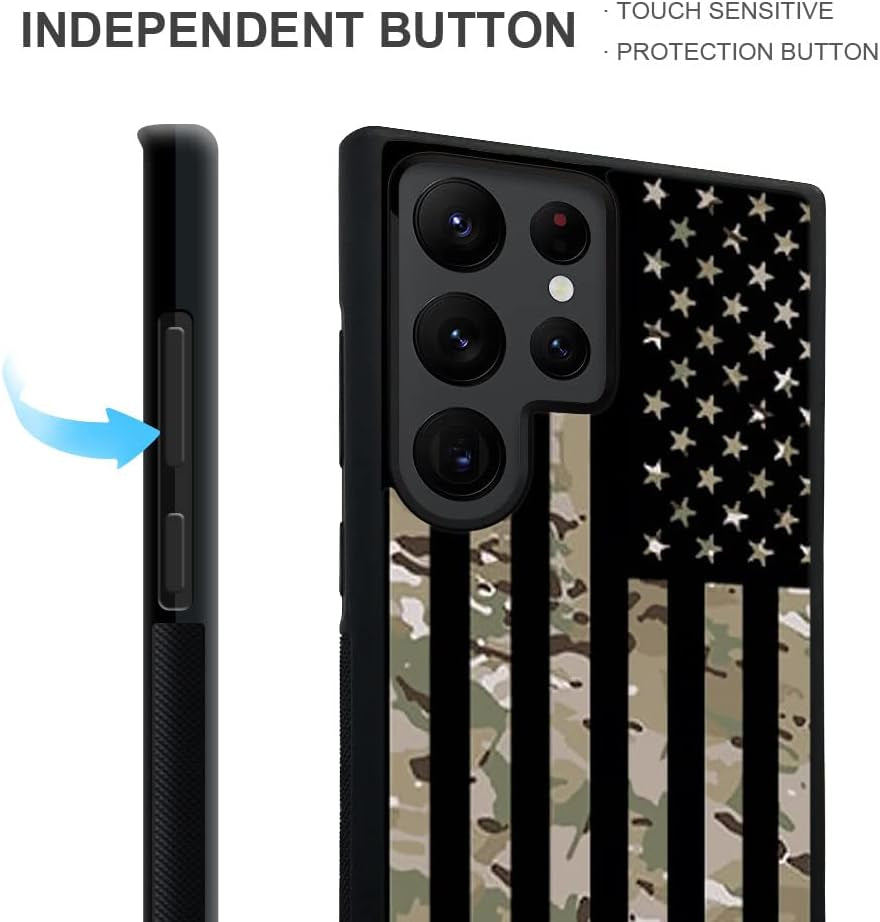 DJSOK Case Compatible with Samsung Galaxy S22 plus Case, American USA Flag and Camo Pattern Design Pattern Back+Soft Silicone Protective Case
