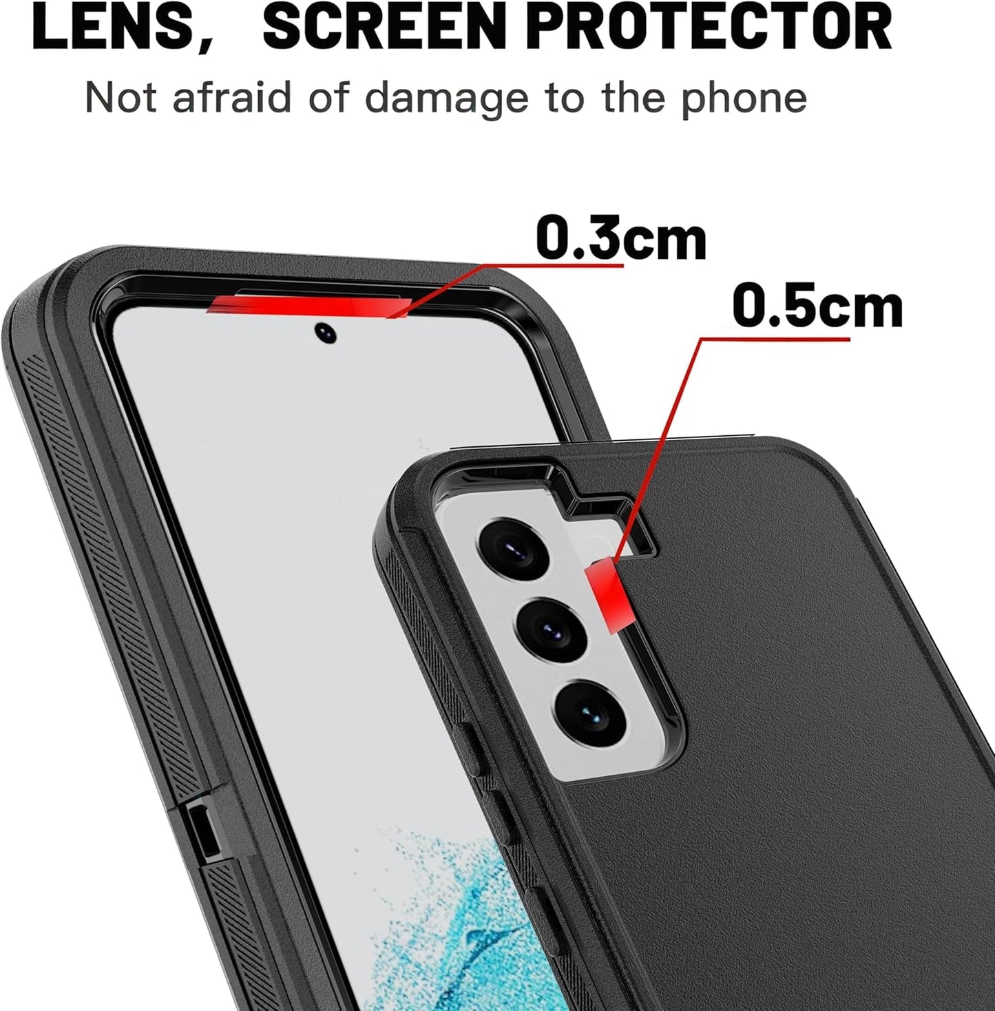 For Galaxy S22 Case with Soft TPU Film Screen Protector[2 Pack],3 in 1 Shockproof TPU Hard PC Bumper Drop-Proof Shell for Samsung Galaxy S22 Black