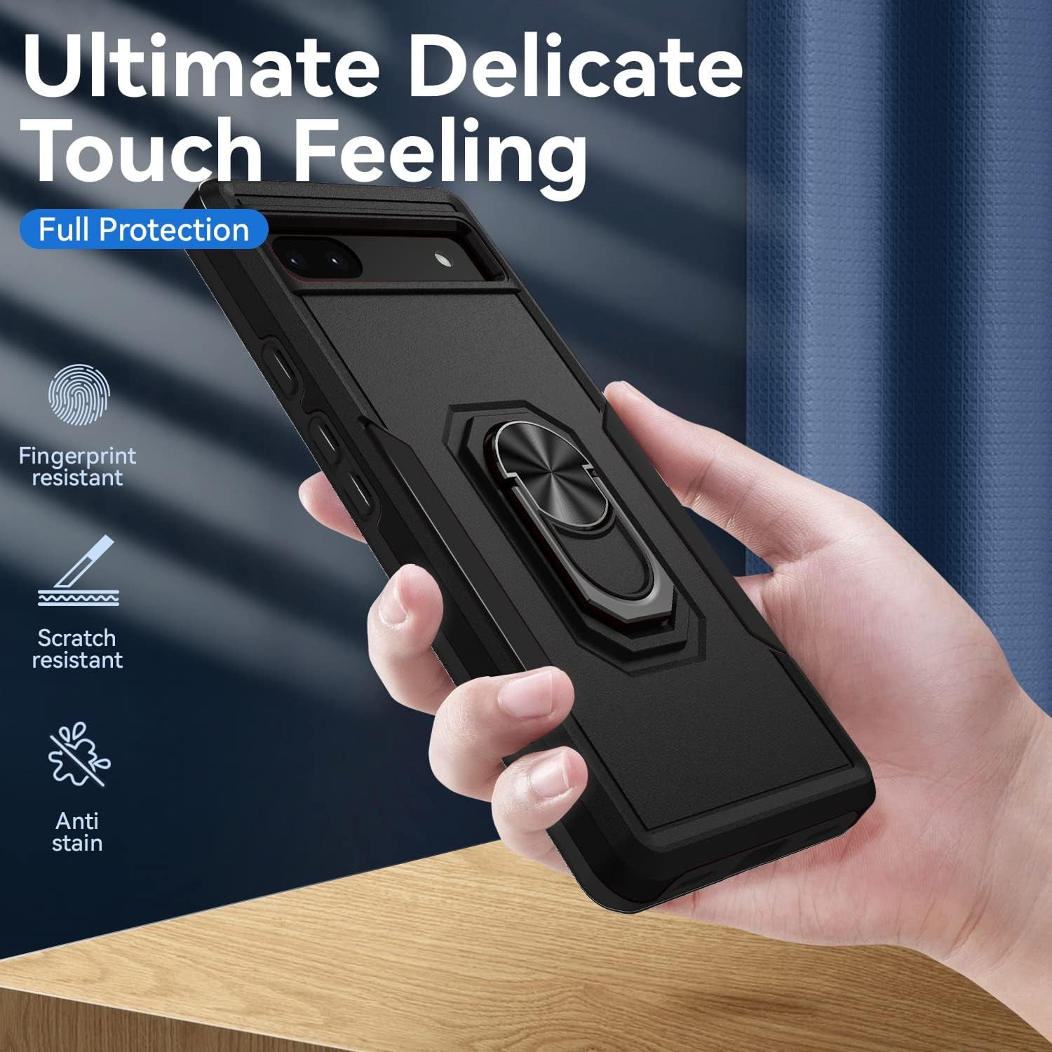 For Google Pixel 6A 5G Case with Screen Protector, Military Grade Dual Layer Heavy Duty Shockproof Full Body Protective Phone Cover, Built in Rotatable Magnetic Ring Holder for 6A (Black)  Niecase   