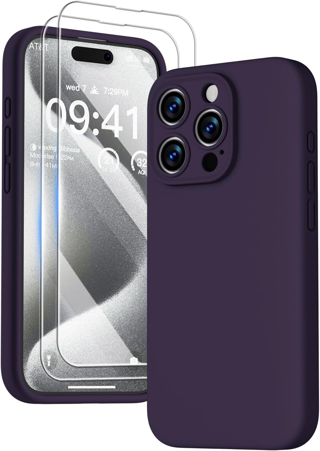 GOODVISH Compatible with Iphone 15 Pro Case, Silicone Upgraded [Enhanced Camera Protection] Phone Case with [2 Screen Protectors], Soft Anti-Scratch Microfiber Lining Inside, 6.1 Inch, Brown  GOODVISH Mildew Purple Iphone 15 Pro, 6.1" 