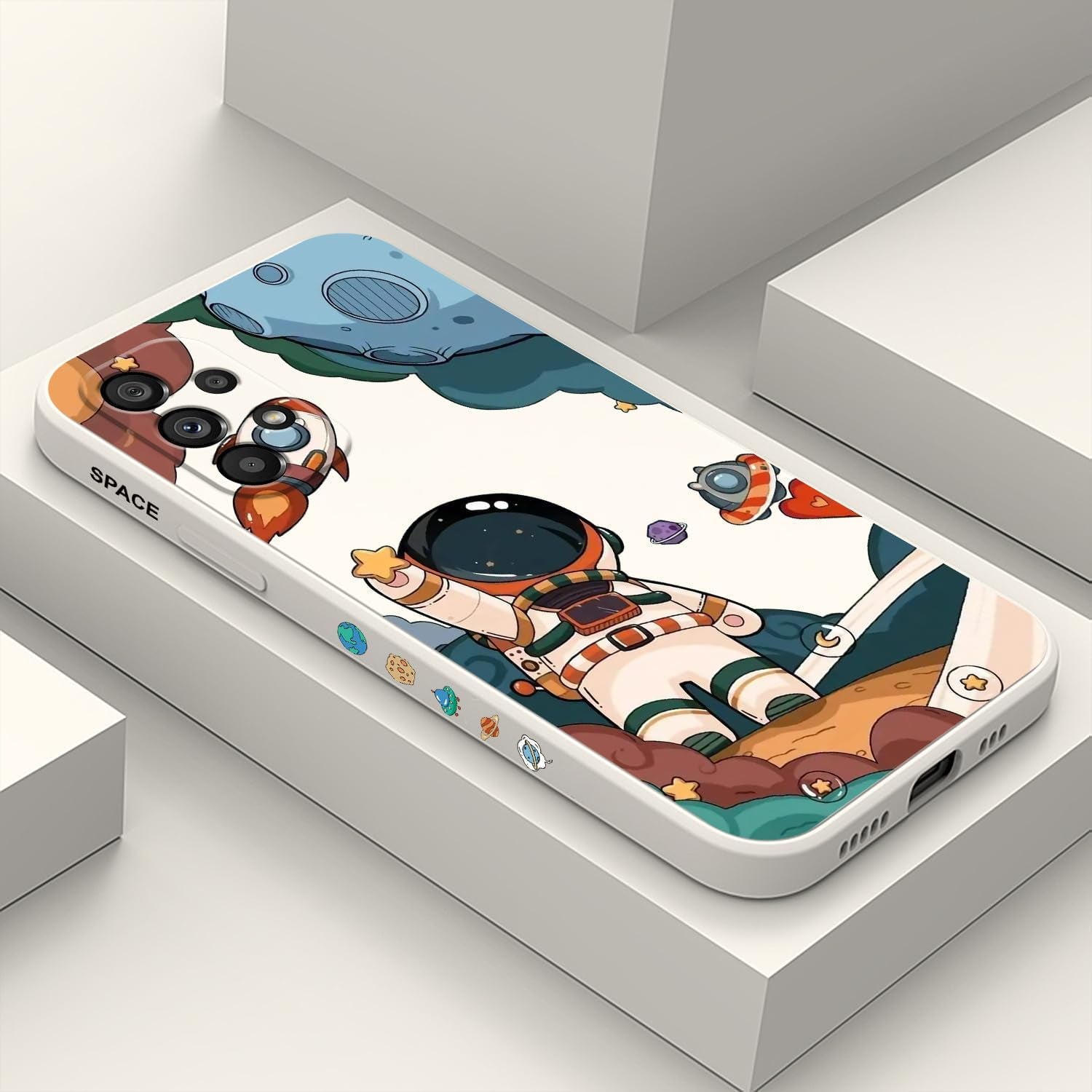 For Samsung Galaxy A53 5G Case Side Creative Design Soft Silicone Drop Protective Flower Case for Samsung A53 5G-Astronaut White