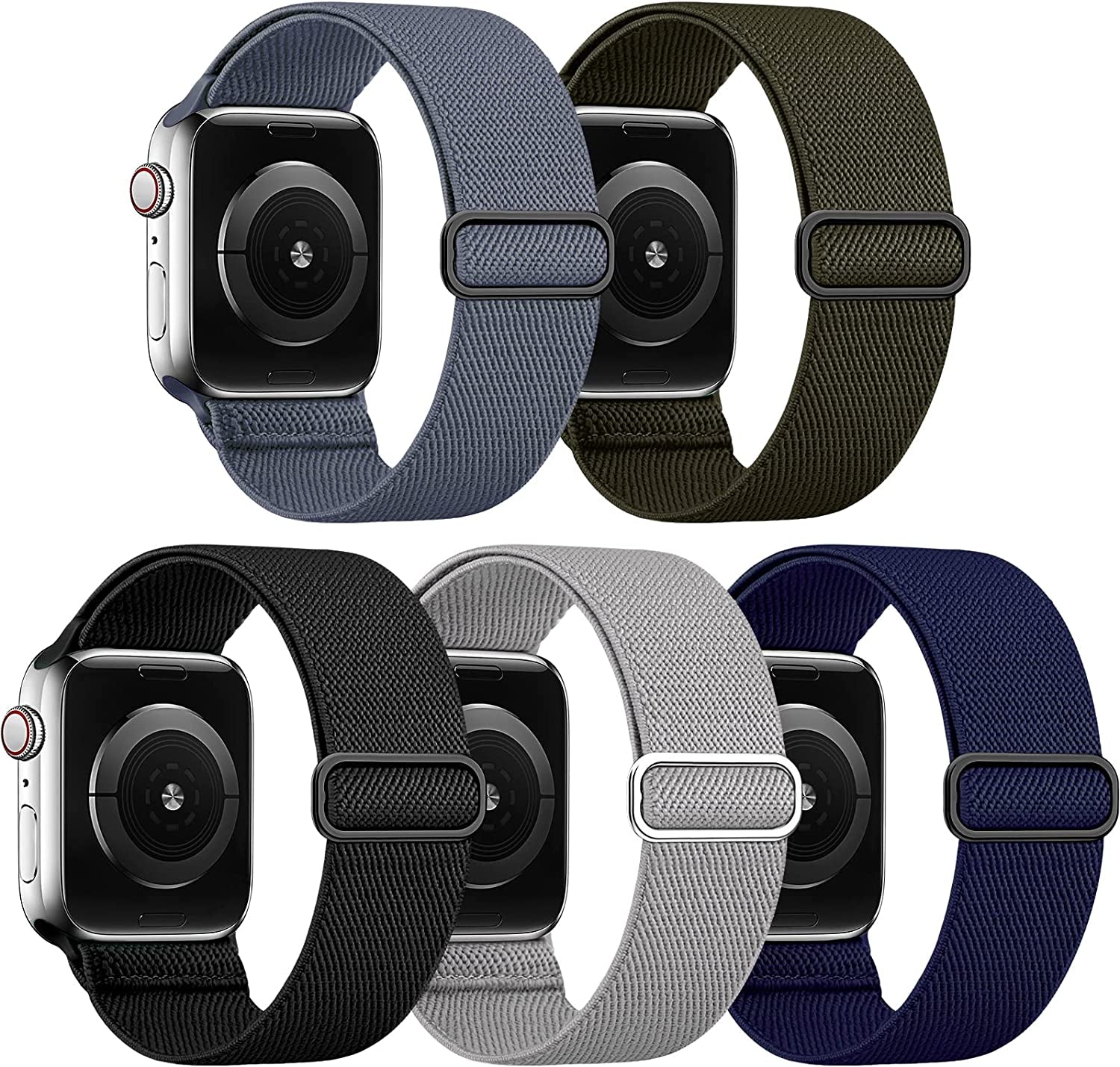 EOMTAM 5 Pack Stretchy Nylon Compatible for Apple Watch Ultra 2/1 Band 38Mm 40Mm 41Mm 42Mm 44Mm 45Mm 49Mm Women Men,Elastic Cloth Sport Wristbands Solo Loop for Iwatch Series 9 8 SE 7 6 5 4 3