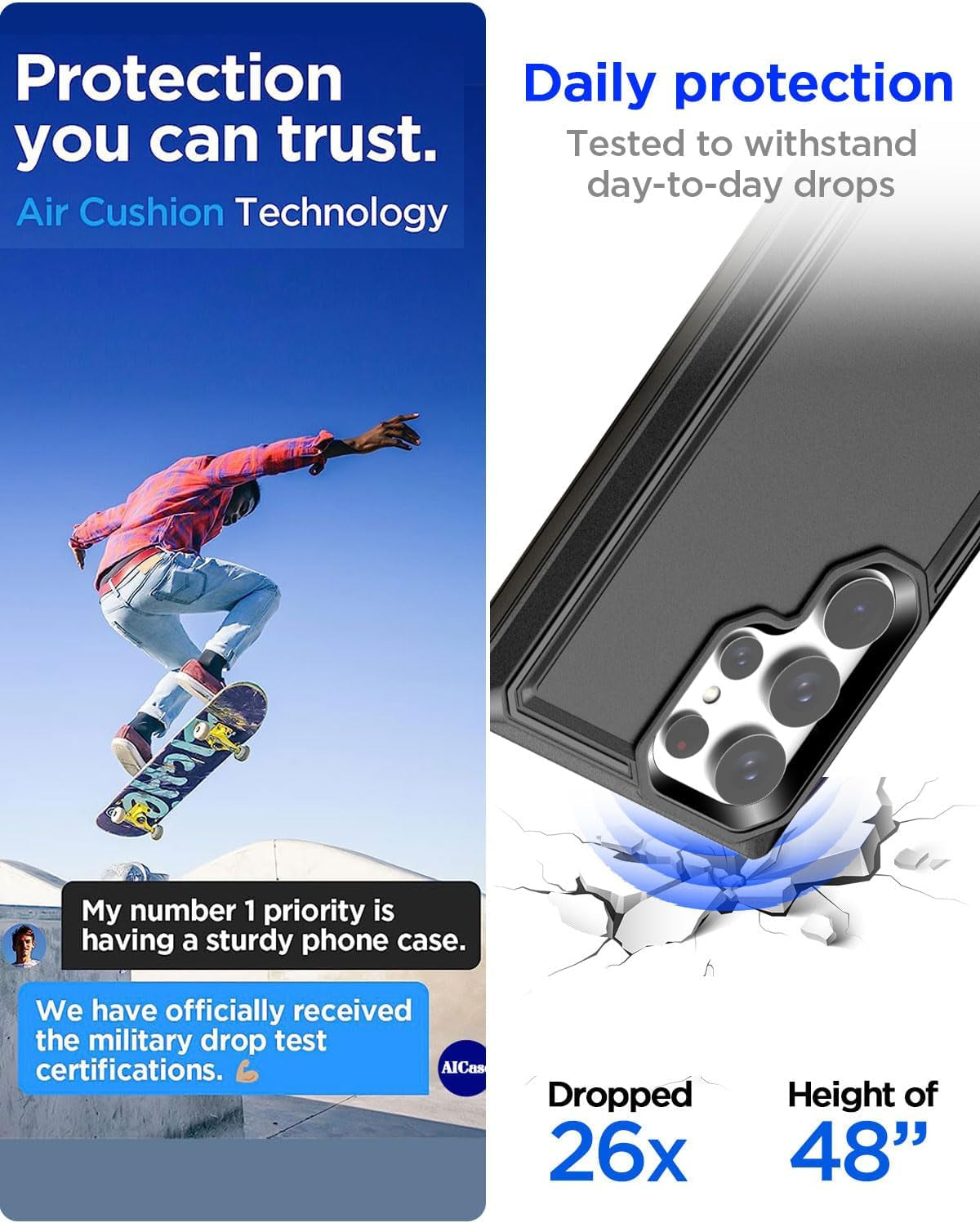 Aicase for Samsung Galaxy S24 Ultra Case with Glass Screen Protector,Heavy Duty Drop Protection Full Body Rugged Shockproof Military Protective Tough Durable Cover for Galaxy S24 Ultra 6.8" 5G 2024_1