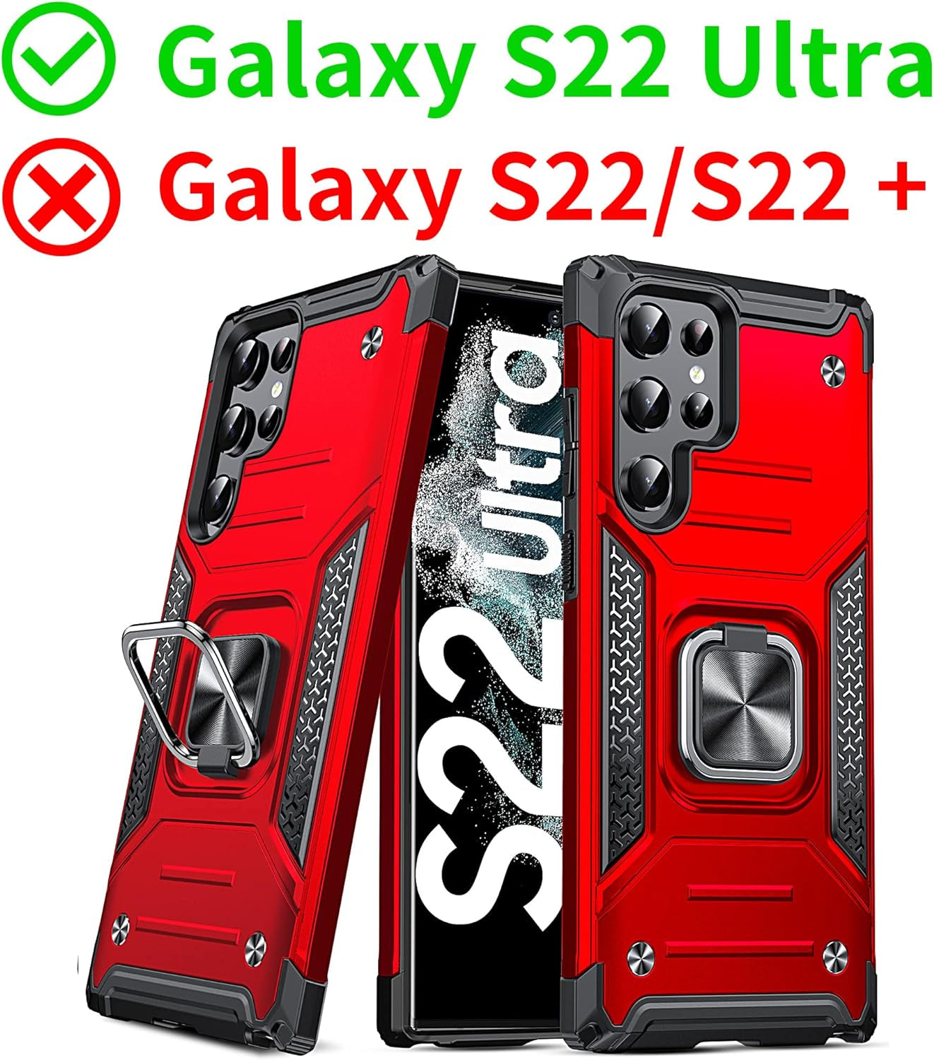 Anqrp Galaxy S22 Ultra Case, Military Grade Protective Phone Case Cover with Rotatable Metal Ring Kickstand [Support Magnet Mount] Compatible with Samsung Galaxy S22 Ultra, Lucky Red