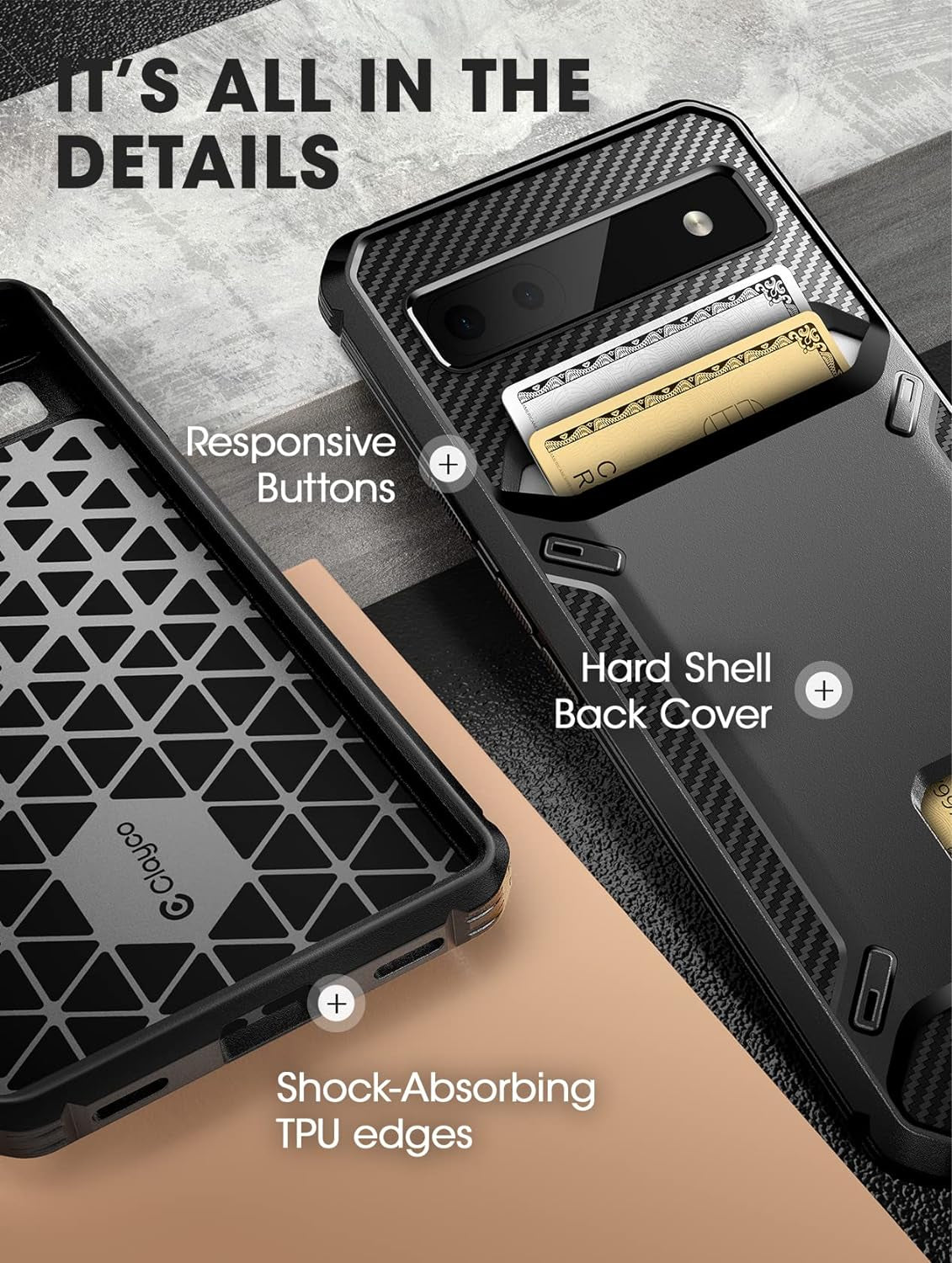 𝟐𝟎𝟐𝟑 𝐍𝐞𝐰 Cache Designed for Google Pixel 6A Case (2022), Shock-Absorption Heavy Duty Protective Slim Wallet Phone Case Cover for Pixel 6A 5G with Card Slot (Black)  Clayco   