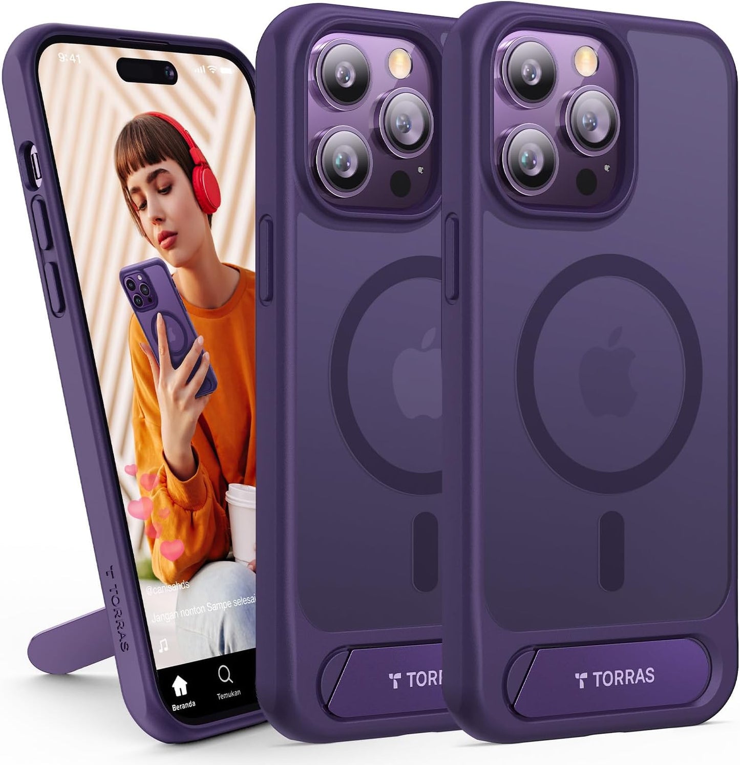 TORRAS Strong Magnetic & Seamless Stand for Iphone 17 Pro Max Case, Fit for Magsafe, Military Grade Drop Protection, Invisible Adjustable Kickstand, Camera Control Button, Translucent Matte Deep Blue