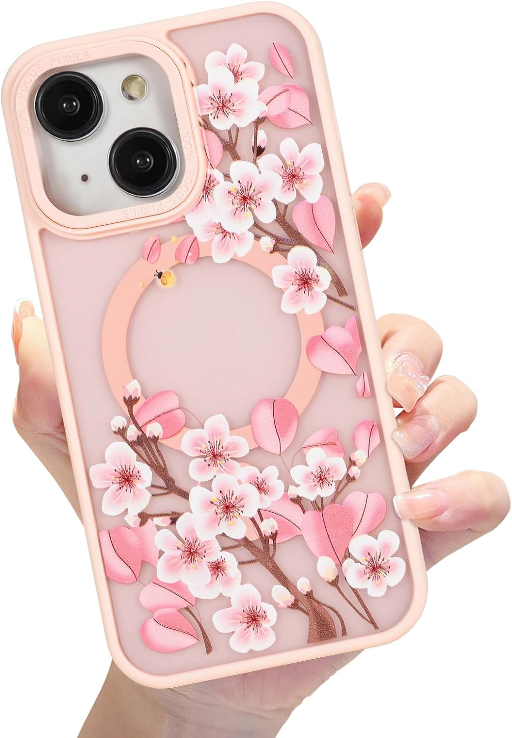 Eiyikof Compatible with Iphone 15 Pro Magnetic Matte Translucent Case [Luxury Shockproof Magsafe Case] [Cute Flower Pattern Hard Back Cover] Iphone 15 Pro Case for Women Girls-Purple Floral  Eiyikof Pink Iphone 14 