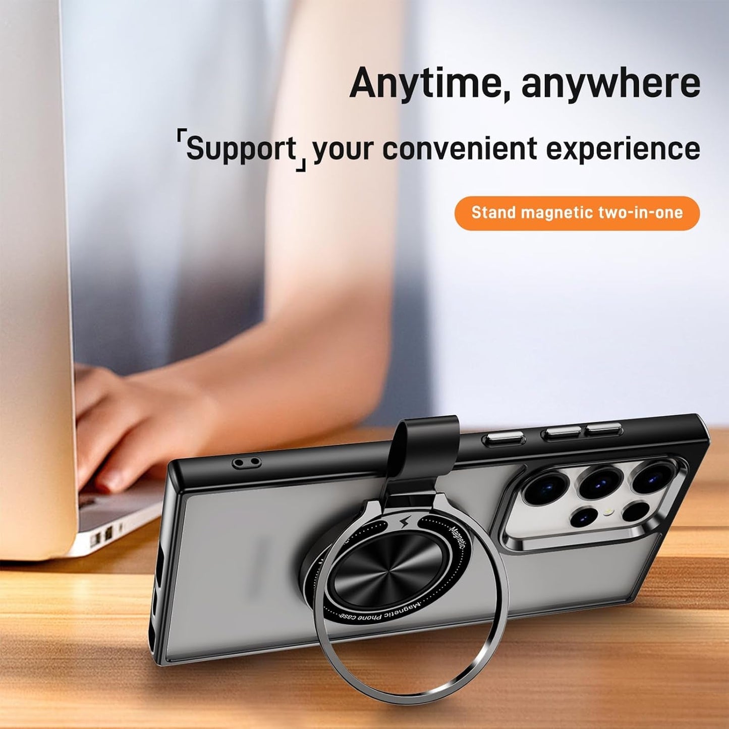 For Galaxy S22 Ultra Case with Magnetic Stand Slim Case with Soft Silicone Bumper for S22 Ultra Cover Wireless Charging Black+Kickstand 13-S22U-07