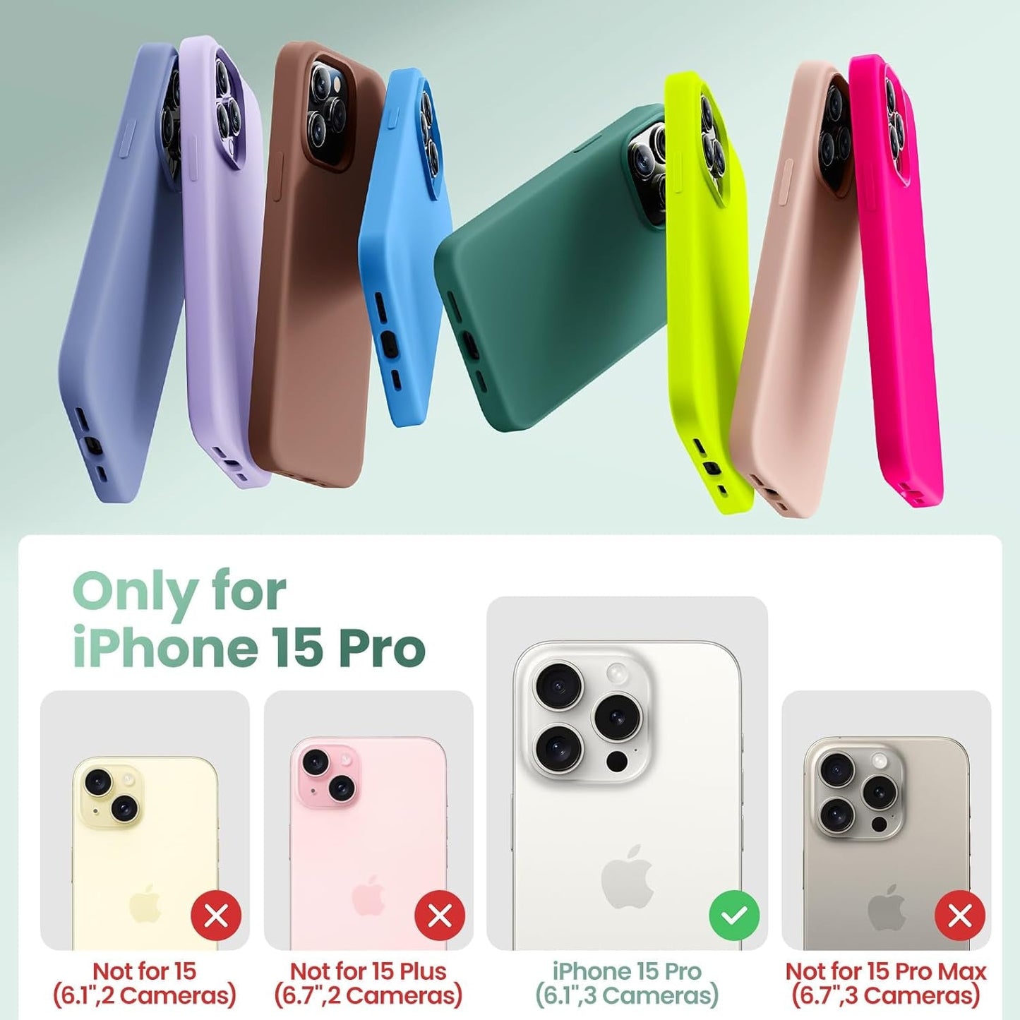 Cordking Designed for Iphone 15 Pro Case, Silicone Ultra Slim Shockproof Protective Phone Case with [Soft Anti-Scratch Microfiber Lining], 6.1 Inch, Alpine Green  Cordking   