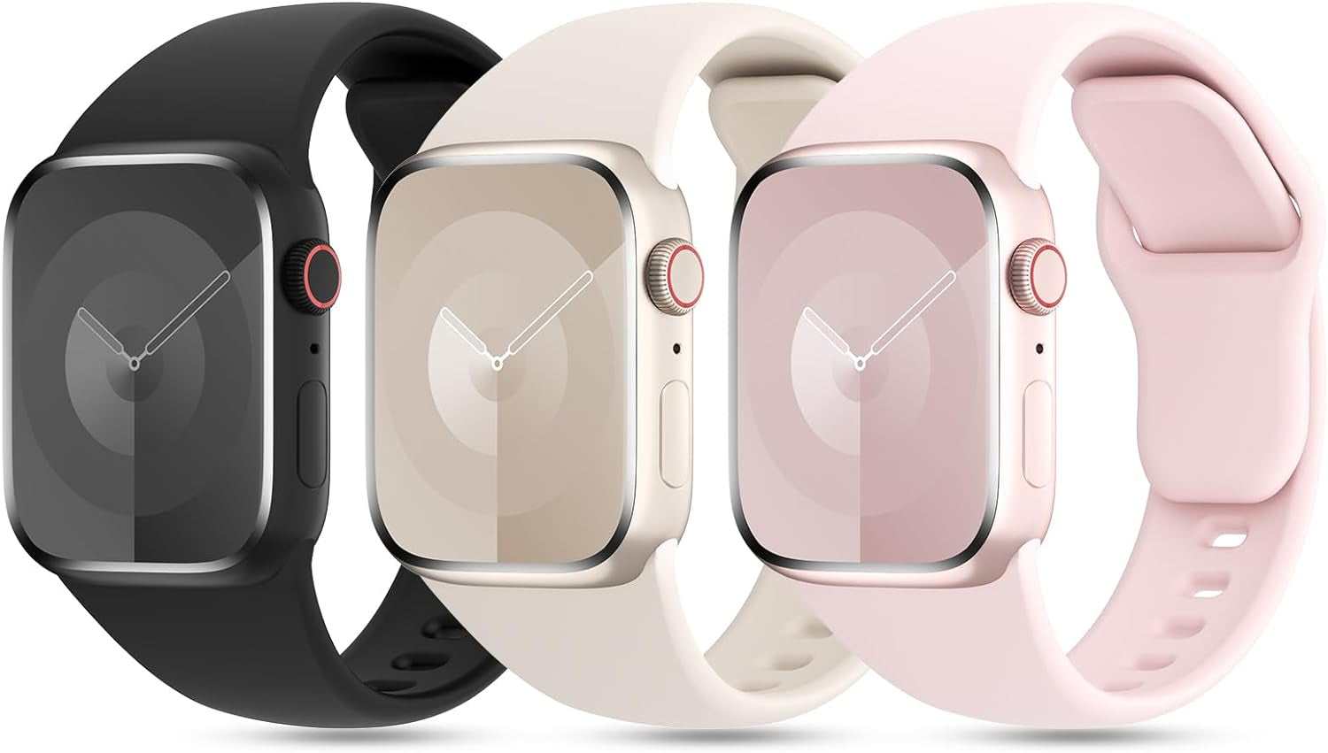 3 Pack Patented Sport Silicone Compatible with Apple Watch Band 41Mm 40Mm 38Mm 45Mm 44Mm 42Mm 49Mm Women Men, Soft Wristbands Waterproof Strap for Iwatch Bands Series 9 8 7 6 5 4 3 2 1 SE Ultra