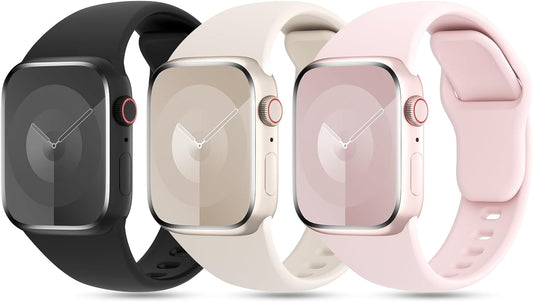 3 Pack Patented Sport Silicone Compatible with Apple Watch Band 41Mm 40Mm 38Mm 45Mm 44Mm 42Mm 49Mm Women Men, Soft Wristbands Waterproof Strap for Iwatch Bands Series 9 8 7 6 5 4 3 2 1 SE Ultra