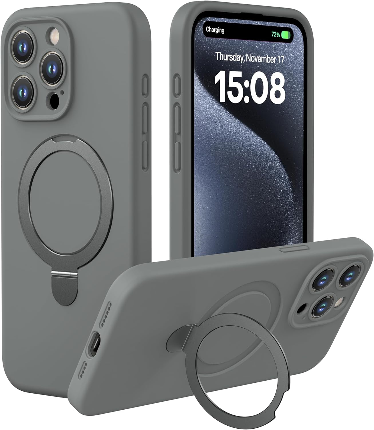 Cellever Magnetic Silicone for Iphone 15 Pro Case [Camera Cover] Military Grade Protection [Compatible with Magsafe] [Slim] Durable Soft Grip Cover with Kickstand, Black  CellEver   