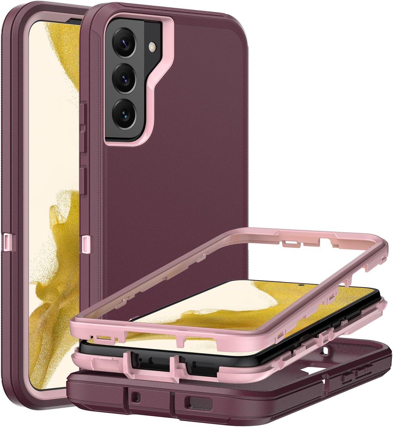 For Samsung Galaxy S22 plus Case with [2 Pack] HD Screen Protector, [Military-Grade] Shockproof Dust/Drop Proof 3-Layer Full Body Protection Heavy Duty Case for Galaxy S22+ Plus, Black