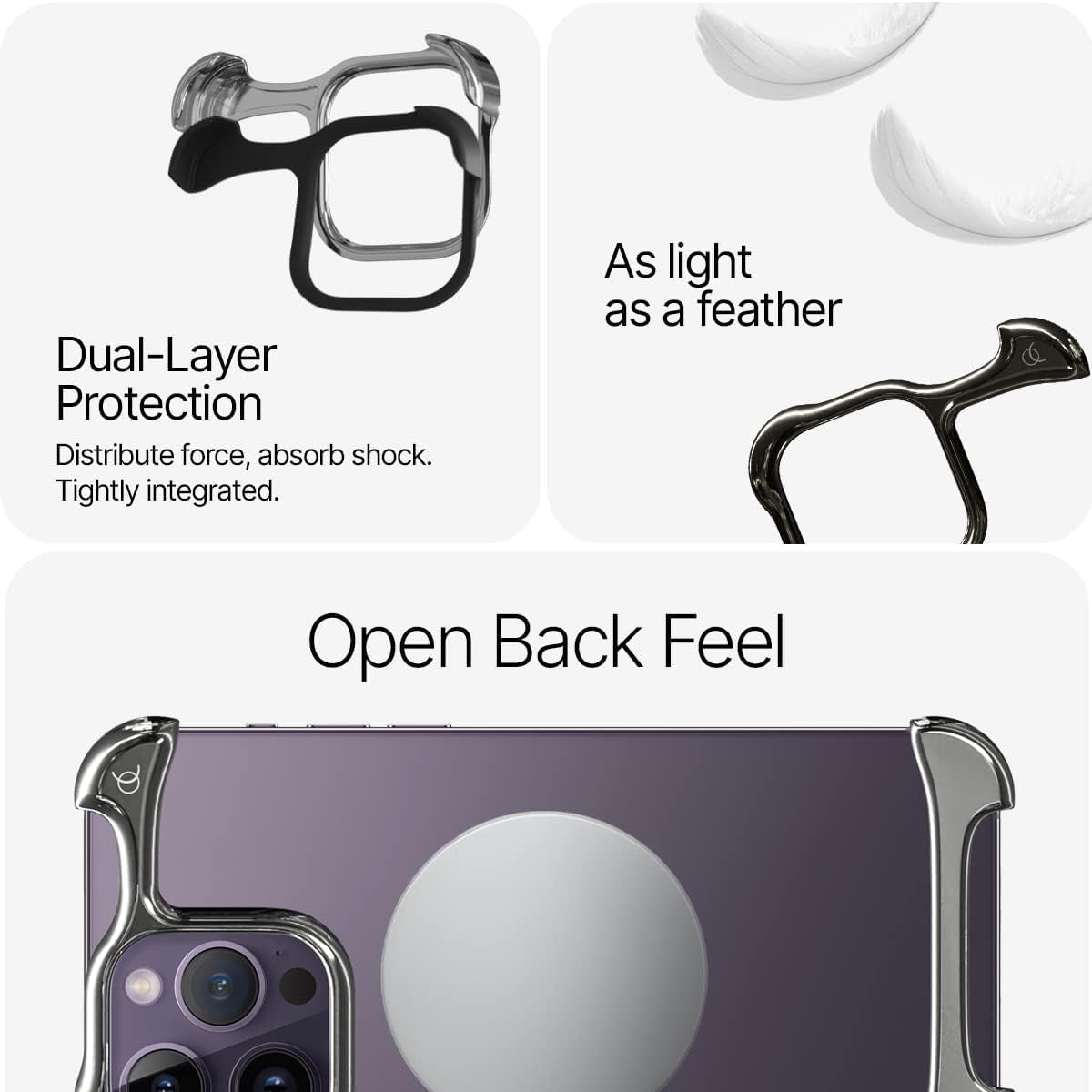 Arc Pulse Designed for Iphone 15 Pro Phone Case (2023), Minimalist Protective Shock Absorption Aerospace Grade Aluminum Shells + Elastomer Inlays Easy Fit 6.7 Inch (Aluminum Titan Gray)  Arc Pulse   