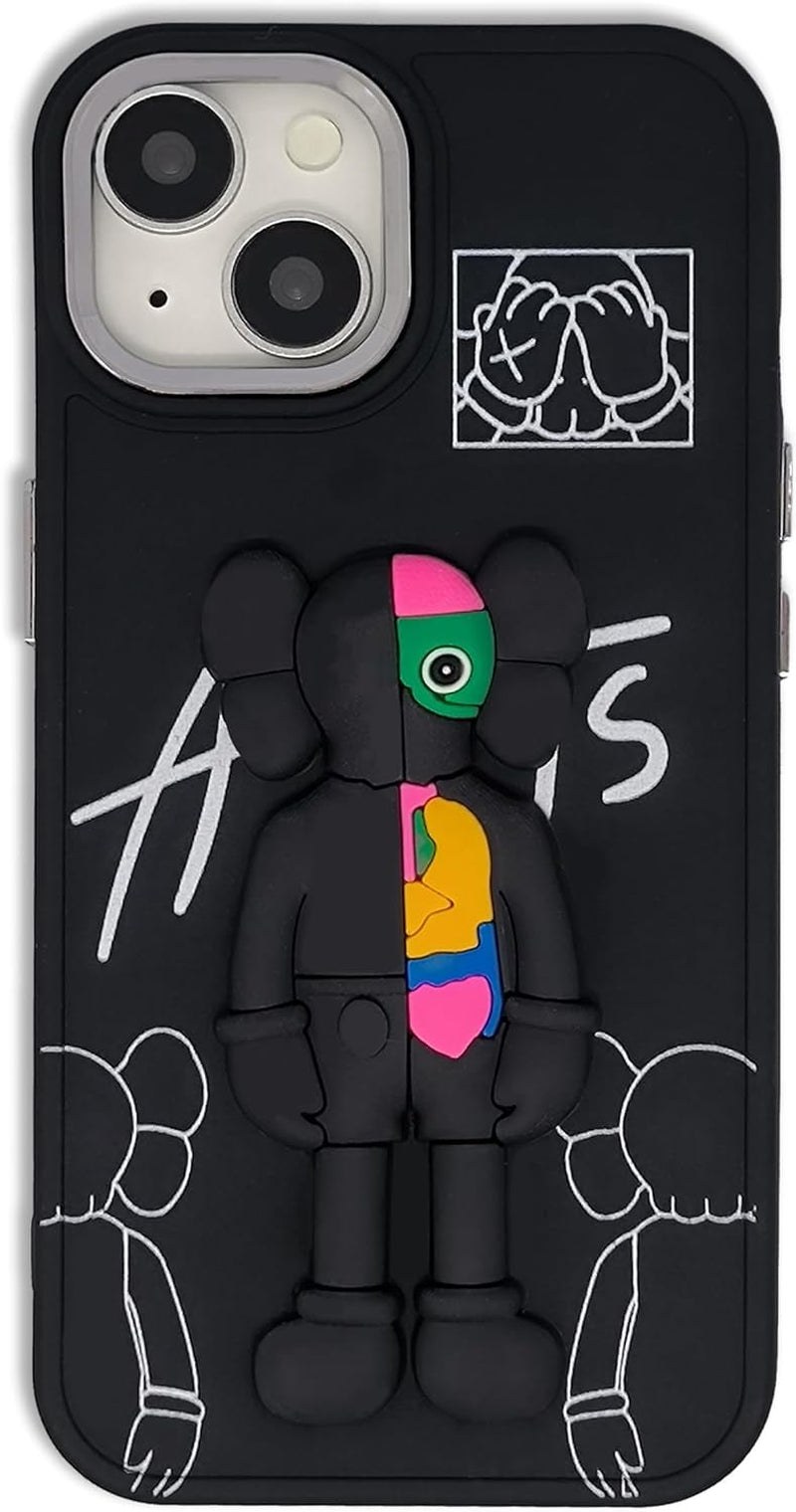 DOWINTIGER Compatible with Iphone 15 Pro Max Case Street Fashion Designer for Boys Men Kids Teen, Cool Anime 3D Cartoon Shockproof TPU Protection Cover Black  DOWINTIGER Black Iphone 14/Iphone 13 