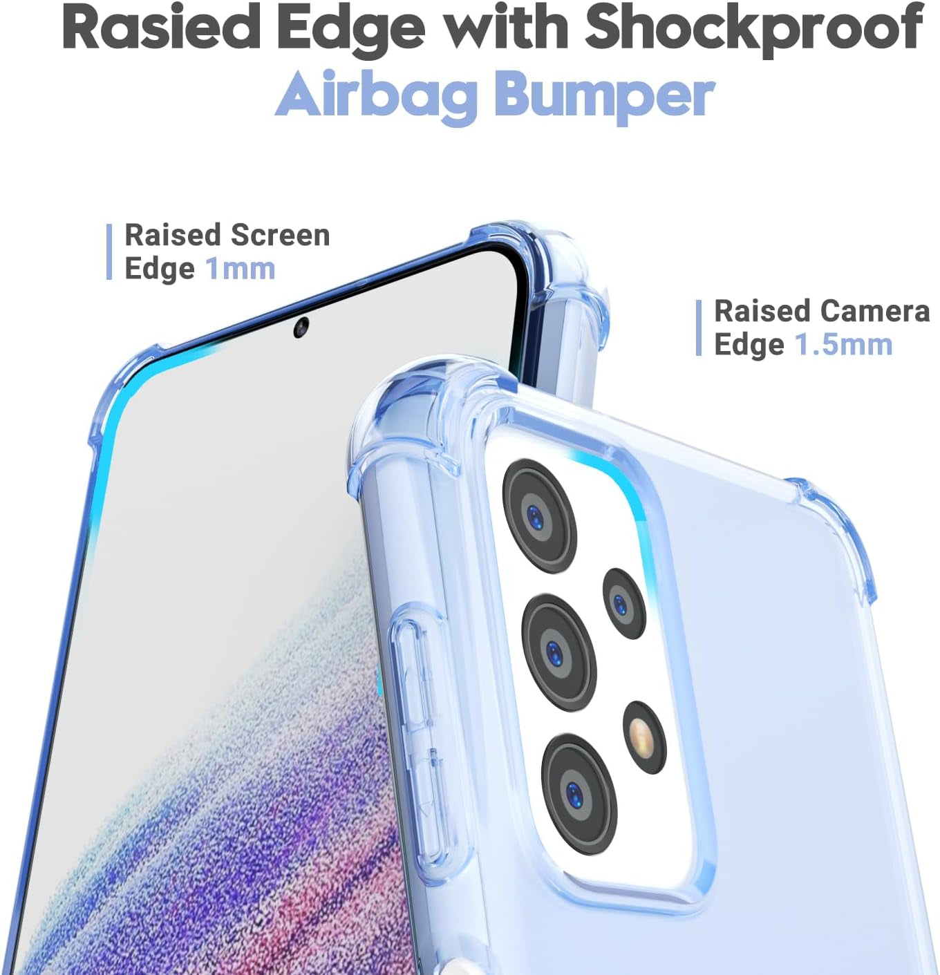 For Samsuang Galaxy A53 5G Case Clear, Transparent Jelly Protective Silicone Phone Case Design for Women Girly Cute Simple, Thin Slim Fit Soft Flexible TPU Shockproof Bumper, Clear Blue