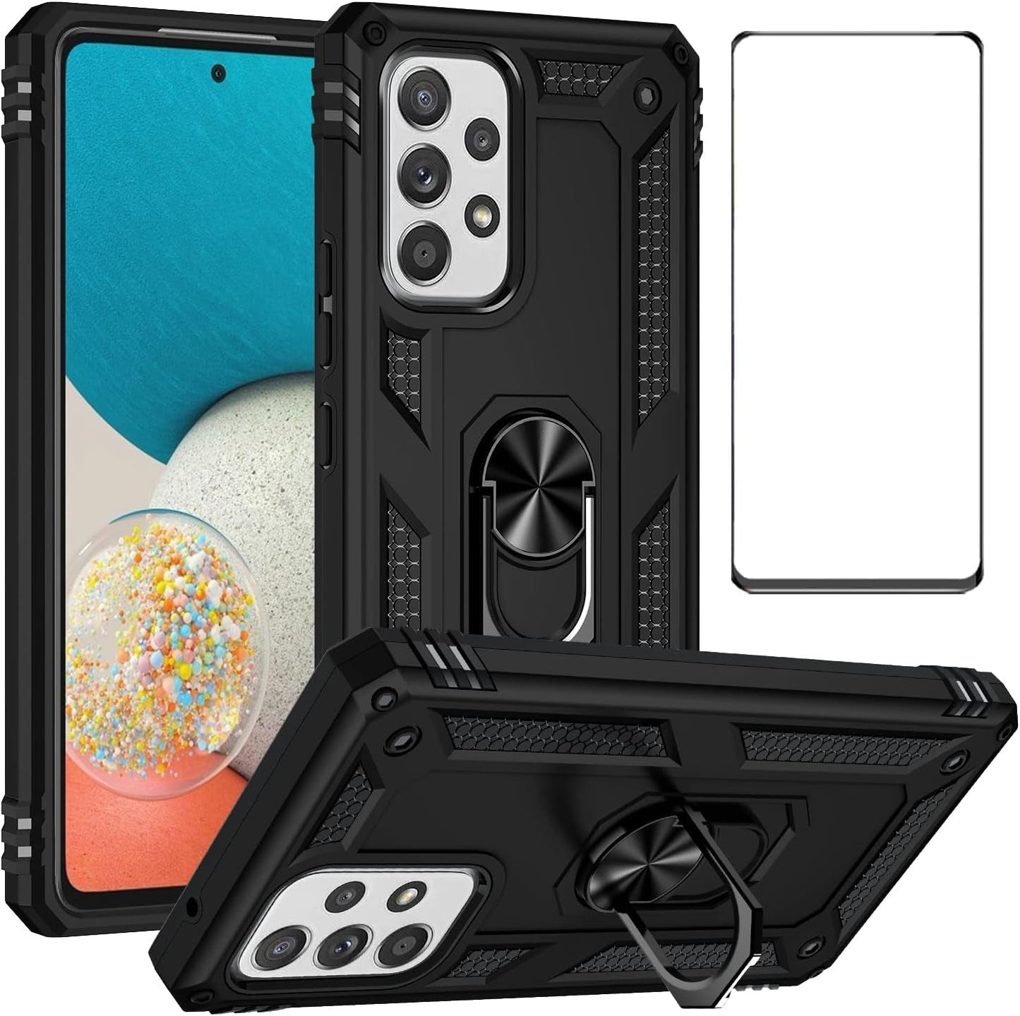 For Samsung A53 5G Case with Screen Protector,Galaxy A53 5G Phone Case,360 Degree Rotation Ring Kickstand Military-Grade Shockproof with Magnetic Car Mount Cover for Samsung Galaxy A53 5G (Red)