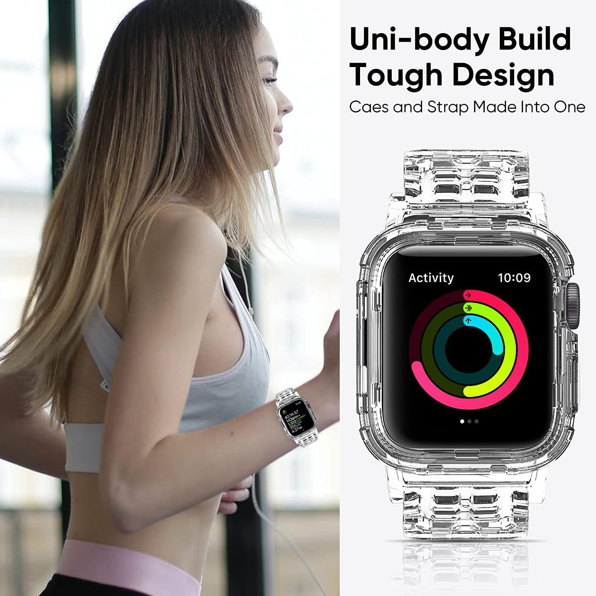 Compatible for Apple Watch Band 45Mm 44Mm 42Mm with Bumper Case - Sports Men Women Bands for Iwatch Series 6 5 4 3 2 1 SE, TPU Rugged Sports Band with Full Protection Case for Girl/Women…