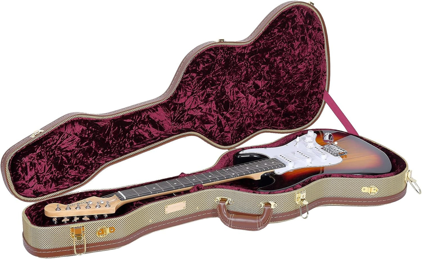 Crossrock Hard-Shell Wood Case for Les Paul Electric Guitars with Removable Shoulder Straps-Tweed(Crw700Ltw)  Crossrock Tweed St Electric 