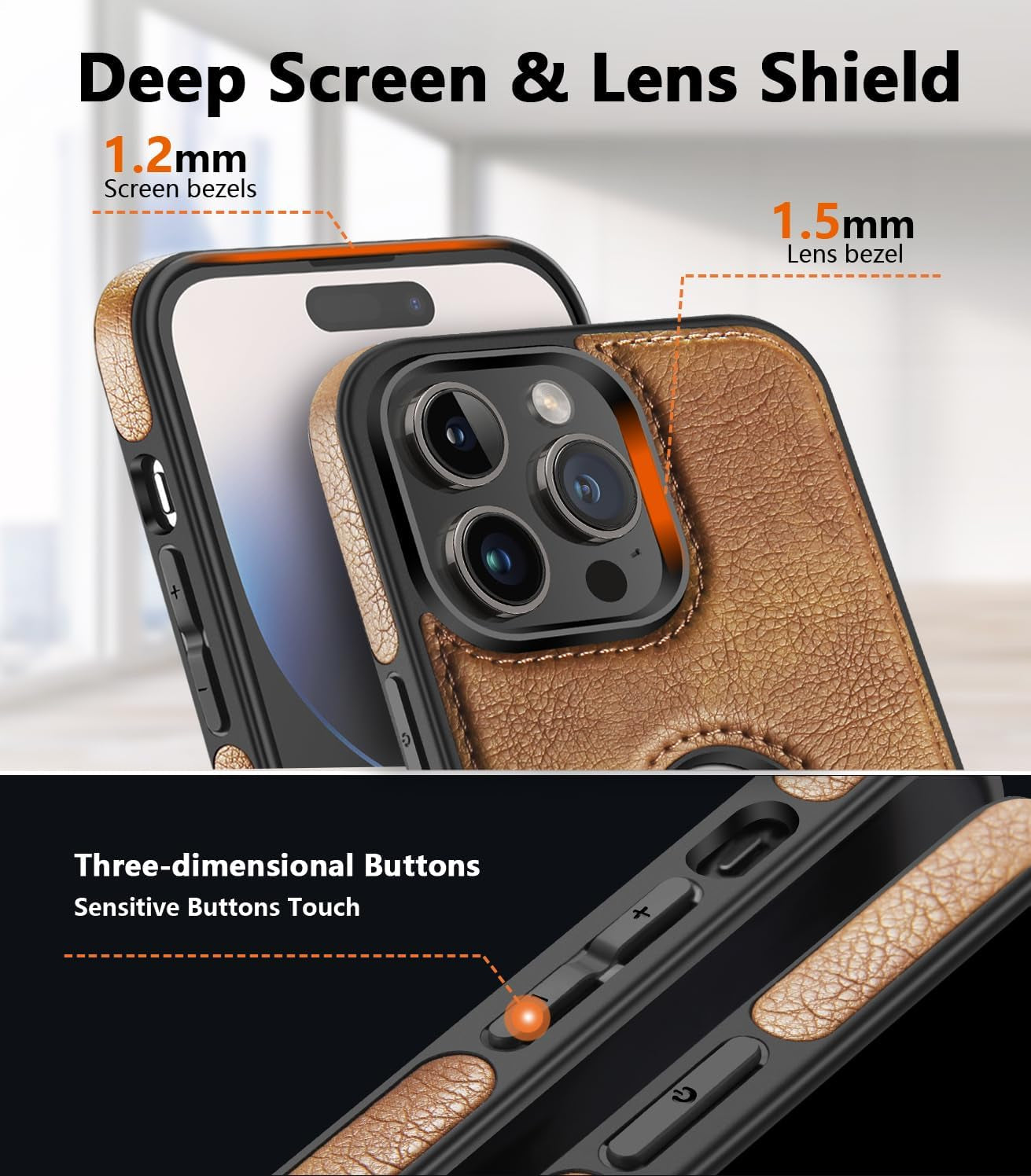 DOGODON Design Compatible with Iphone 15 Pro Case Luxury Leather Business Vintage Slim Non-Slip Soft Grip Shockproof Protective Cover (2023) 6.1 Inch (Brown)  DOGODON   