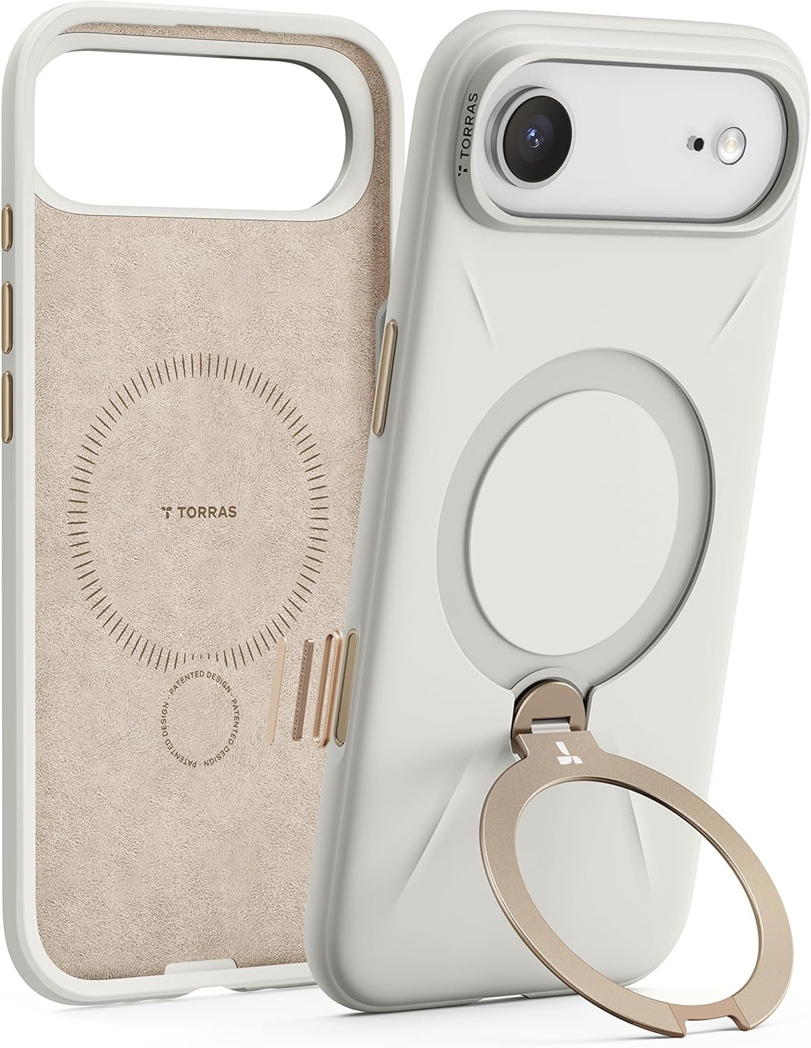 TORRAS Ostand Q3 Silicone for Iphone 17 Pro Max Case, Fit for Magsafe, 360 Spin Stand, Soft Liquid Silicone Cozy Grip, Camera Control, Protective Case for Iphone 17 Pro Max for Women, Ivory Gold