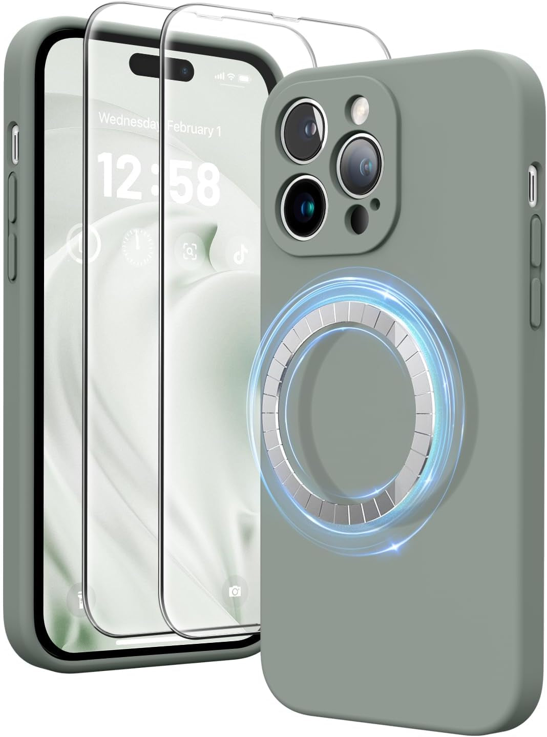 HIKII for Iphone 14 Pro Case Magnetic, Upgraded Silicone [Camera Protection] [Compatible with Magsafe] for Iphone 14 Pro Case with [2 Screen Protectors], 6.1 Inch, Light Brown  HIKII Calke Green  