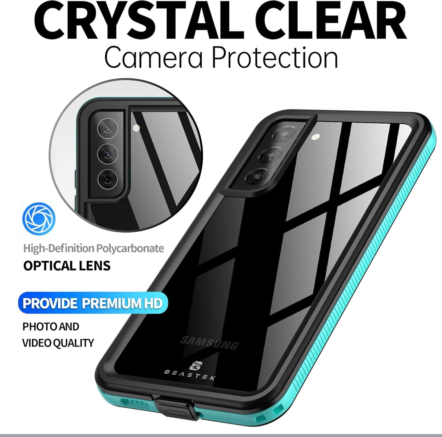 BEASTEK Waterproof Case for Samsung Galaxy S22 Plus, TRE Series, IP68 Shockproof Case with Built-In Screen Protector Full Body Protective Cover, Galaxy S22 plus 6.6 Inch (Teal/Clear)
