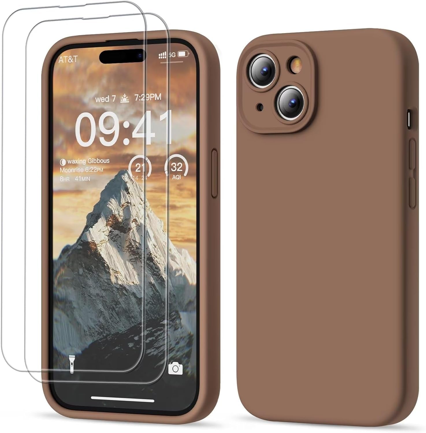 GOODVISH Compatible with Iphone 15 Pro Case, Silicone Upgraded [Enhanced Camera Protection] Phone Case with [2 Screen Protectors], Soft Anti-Scratch Microfiber Lining Inside, 6.1 Inch, Brown  GOODVISH   