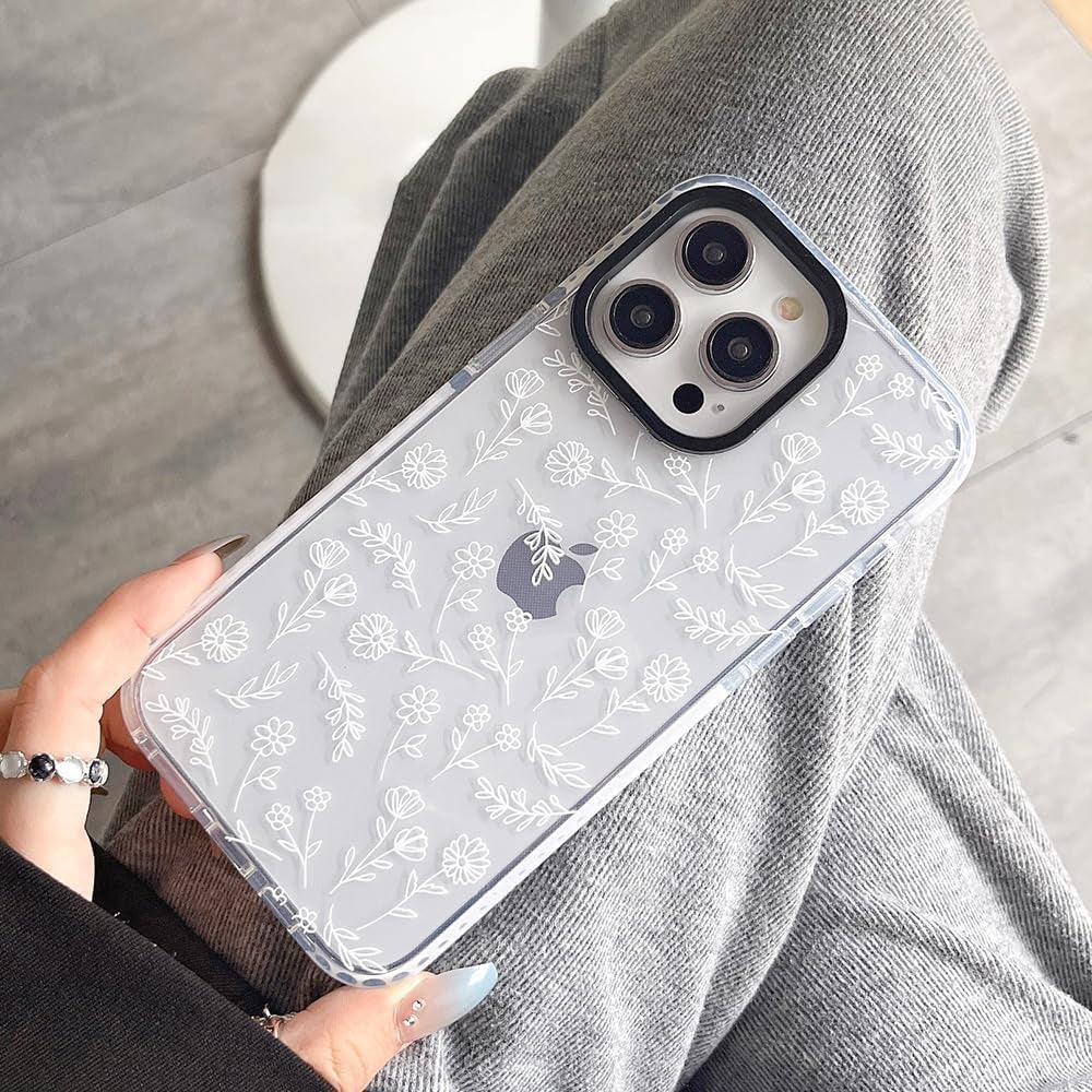 Compatible with Iphone 15 Pro Phone Case Cute White Flower Design for Women Girls Silicone Shockproof Protective Cover for Apple Iphone 15 Pro Cases 6.1 Inch - Clear  zelimeri   