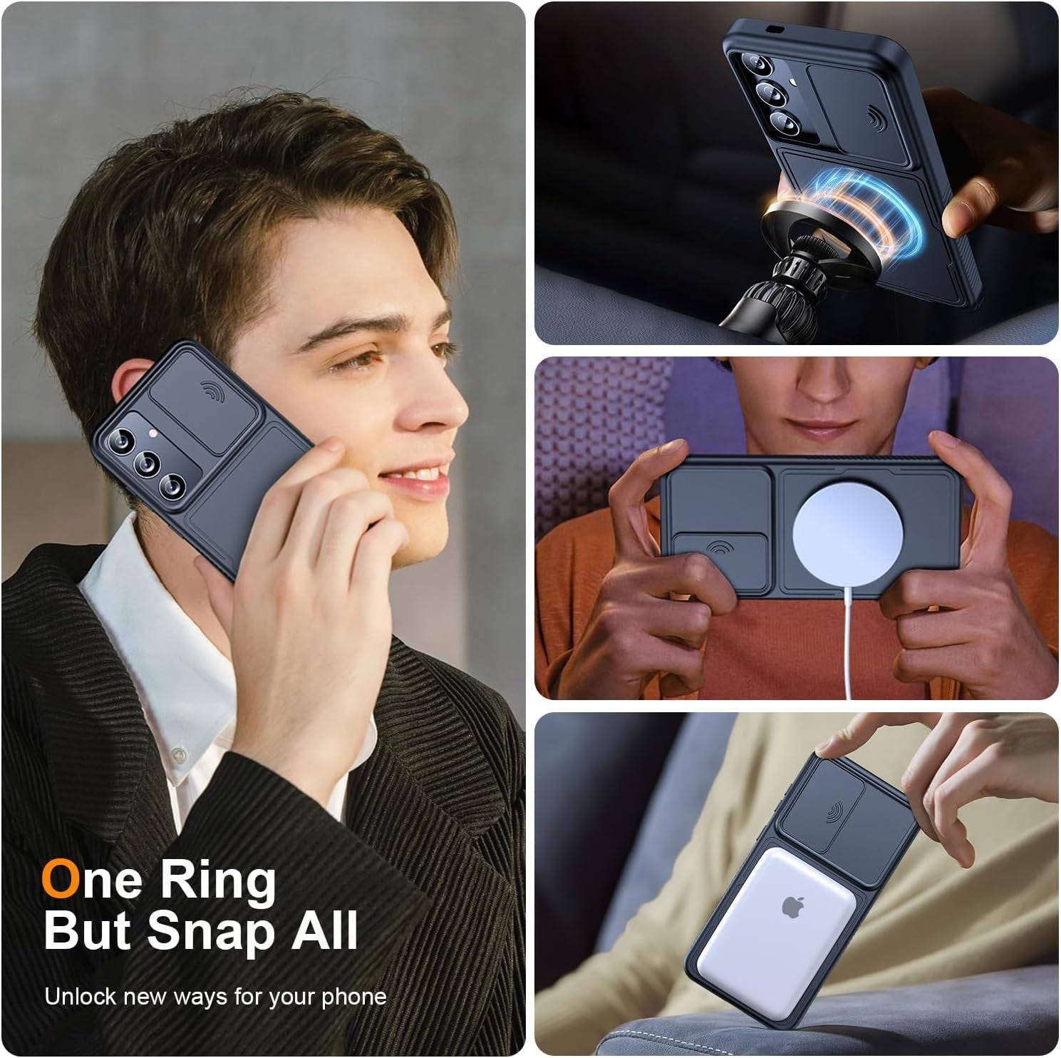 3 in 1 Magnetic for Samsung Galaxy S24 plus Case with Slide Camera Cover [2X Screen Protectors] [Mil-Grade Shockproof] Slim Phone Case for S24 plus Case 6.7" Black