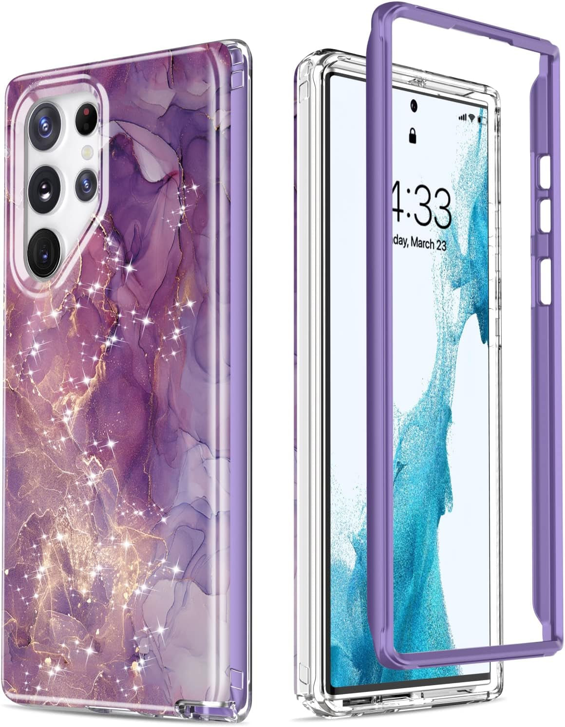Esdot Compatible with Samsung Galaxy S22 Ultra Case,Passing 21Ft Drop Test,With Fashion Designs for Women Girls,Protective Phone Case for Galaxy S22 Ultra 6.8" Elegant Purple Marble