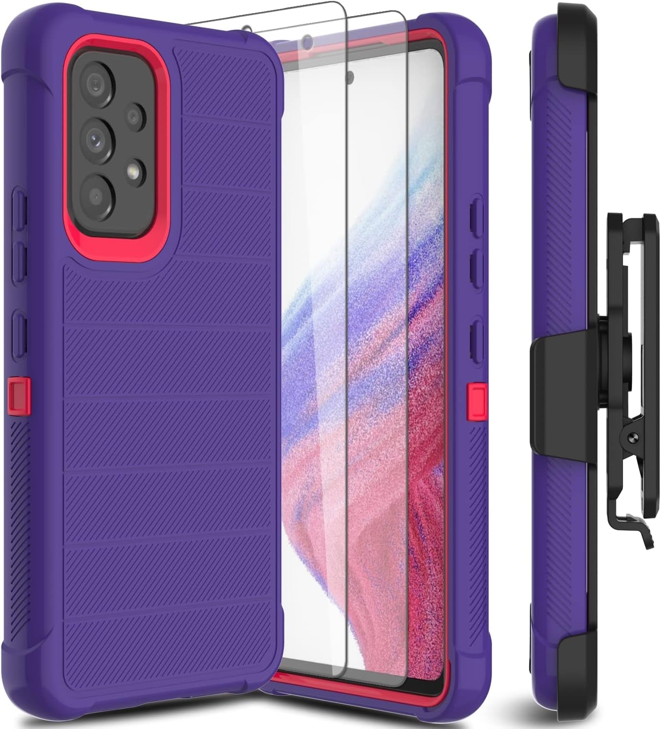 For Samsung Galaxy A53 5G Phone Case with Glass Screen Protector, [Holster Series] Belt Clip Protective Hard Tough Full Heavy Duty Rugged Military Shockproof Armor Cell Phone Cover (Black)