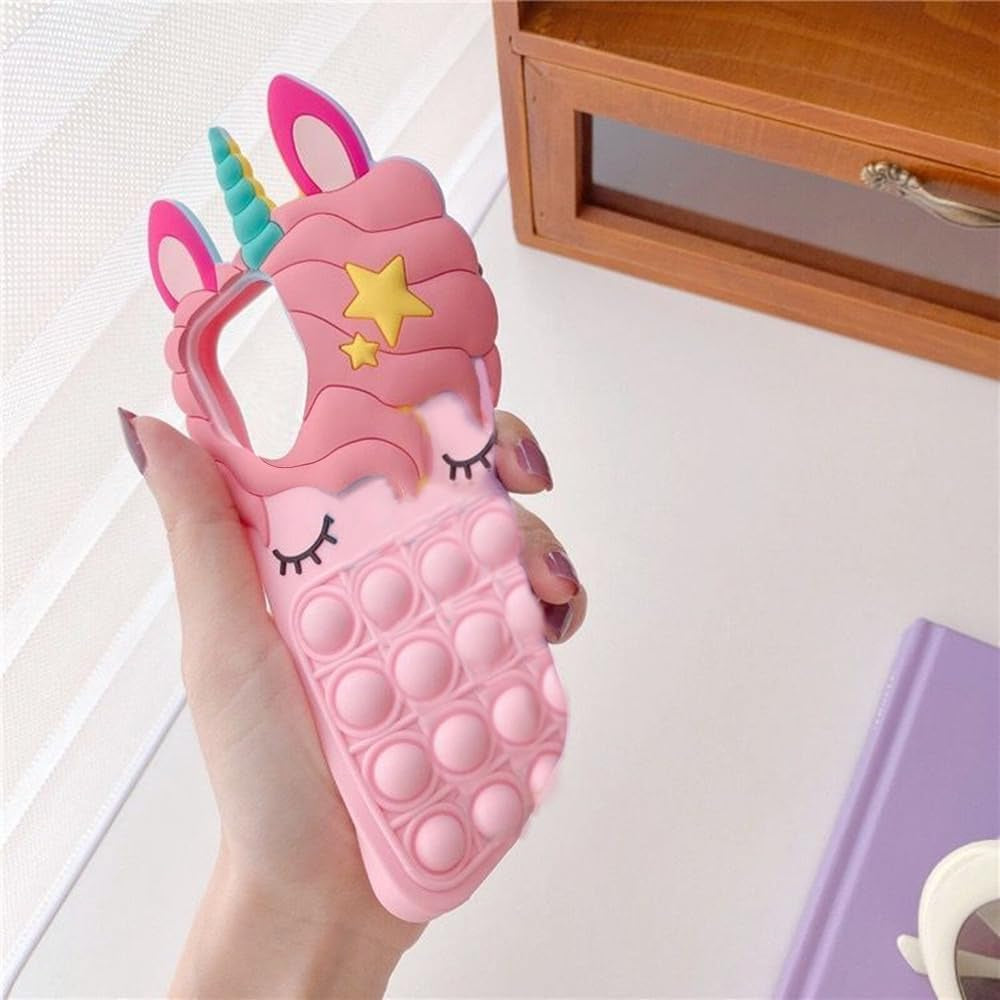 Compatible with Samsung Galaxy S22 plus Unicorn Case 6.6 Inch, 3D Cartoon Cute Soft Silicone Bubble Bumper Cover, Animated Stylish Bubble Pressed Case to Decompress for Kids Child Teens Girls Pink