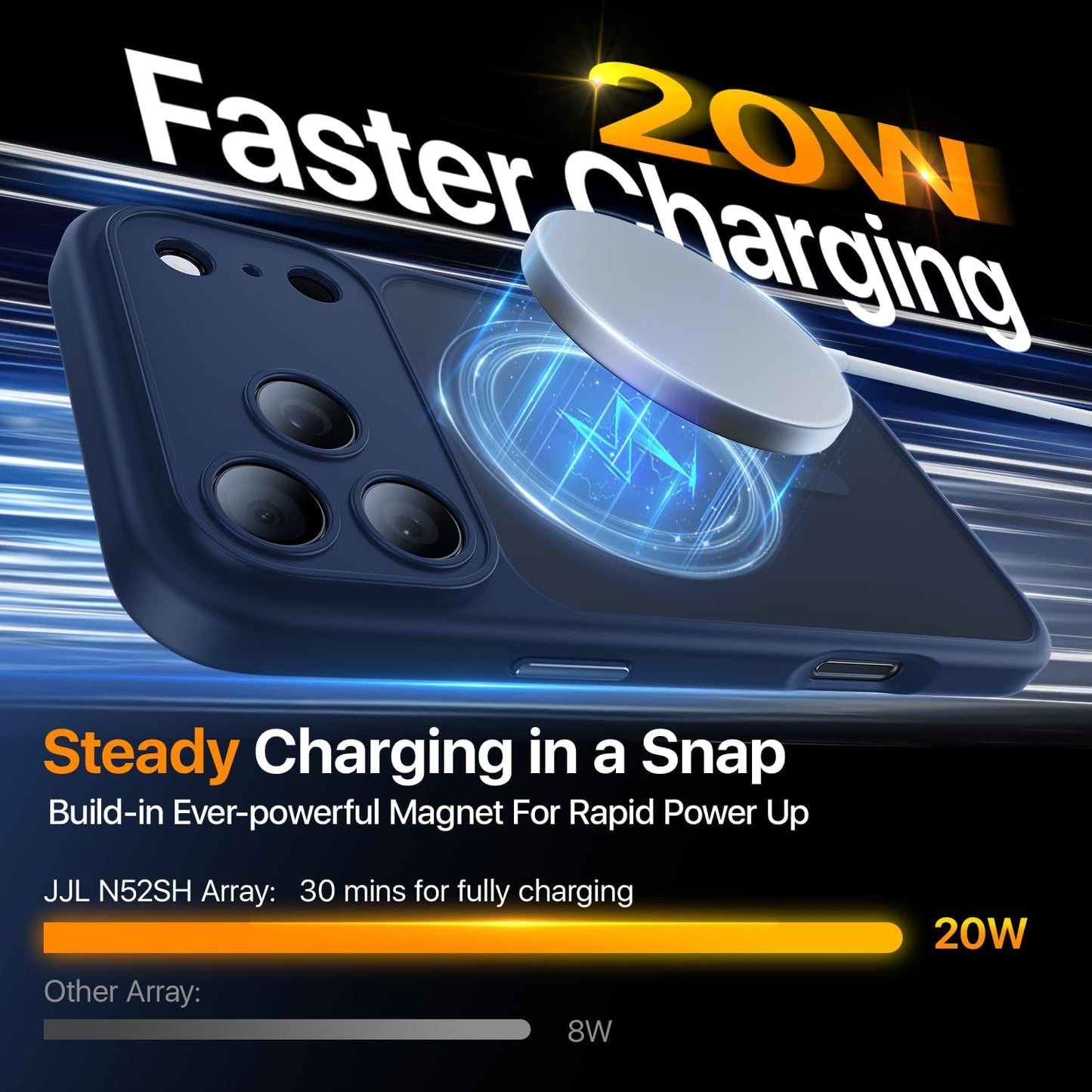 JJL for Iphone 17 Pro Case with 2 Pack Screen Protectors, Compatible with Magsafe, Full Camera Protection, Translucent Matte Magnetic Phone Cover, Deep Blue