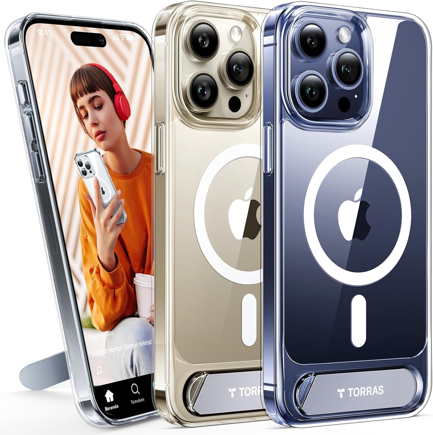 TORRAS Strong Magnetic & Seamless Stand for Iphone 17 Pro Max Case, Fit for Magsafe, Military Grade Drop Protection, Invisible Adjustable Kickstand, Camera Control Button, Translucent Matte Deep Blue