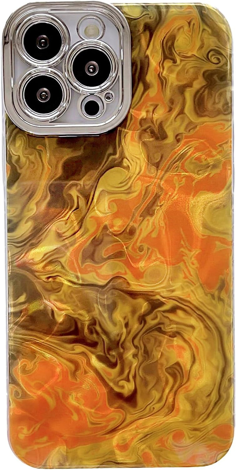 LY&SASIF Designed for Iphone 14 Pro Max Case, Luxury Glitter Marble Liquid Ink Phone Case for Women Girls, Hybrid 2-Layer Hard Shell + Silicone Protector Shockproof Cover, Gold  LY&SASIF Gold Iphone 13 Pro Max 