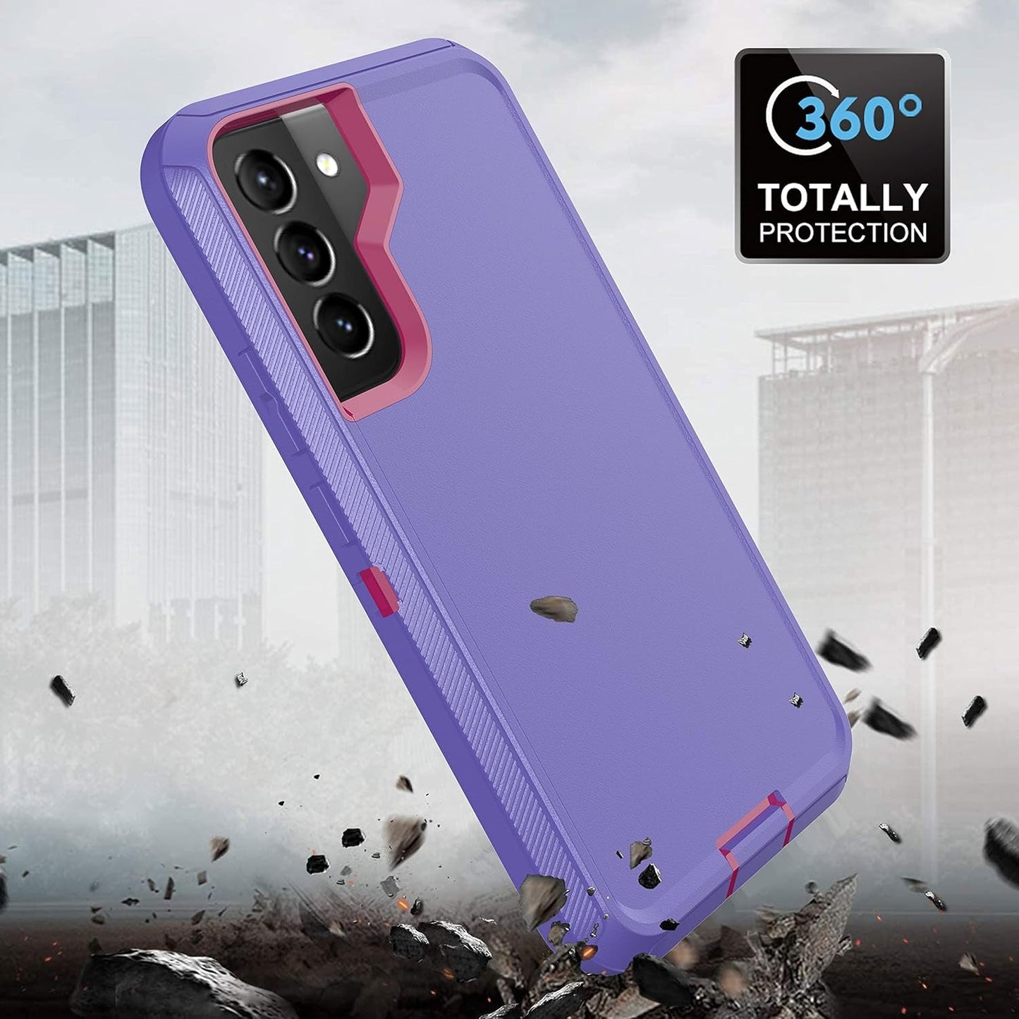 Galaxy S22 plus Case for Samsung Galaxy S22 plus Case Military Drop Shockproof Armor Heavy Duty Rugged 3 in 1 Protection Cover for Galaxy S22+ plus Phone Case (Purple+Rose Red)