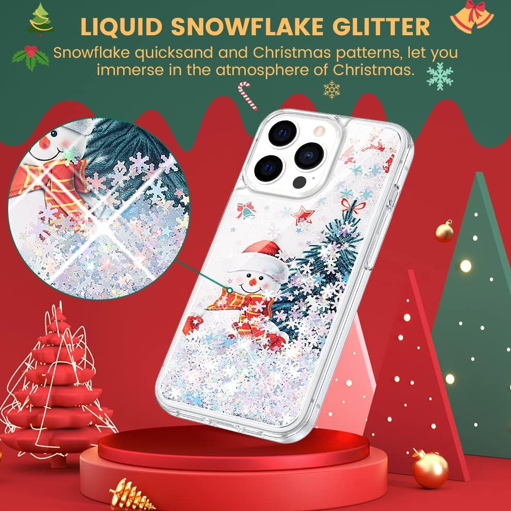 Caka for Iphone 14 Pro Case, Iphone 14 Pro Case Glitter Christmas for Women Girls Girly Bling Sparkle Flowing Floating Snowflake Quicksand Clear Phone Case Cover for Iphone 14 Pro 6.1 Inch Snowman  Caka   