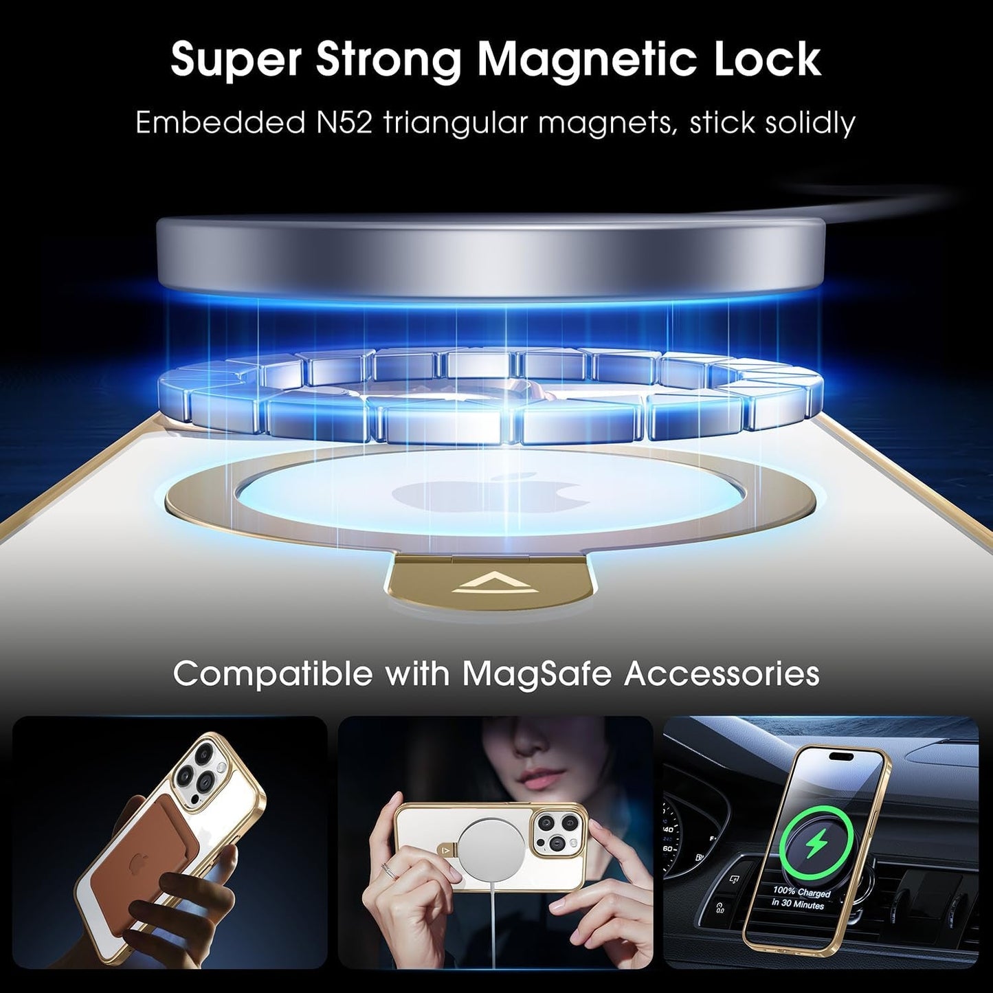 Alphex Titanium Stand for Magsafe Iphone 15 Pro Max Case, Polished Titanium Match for Iphone, 12FT Military Drop Protection, Shockproof Phone Ring Slim Cover 6.7 Inch, Gold  Alphex   