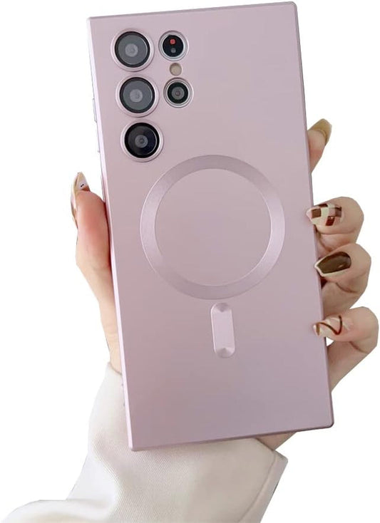 Galaxy S22 Ultra Case Magnetic [Support Magsafe Charger] Wireless Anti-Scratch Shockproof Full Camera Protection Slim Thin Silicon Phone Cover Case for Samsung Galaxy S22 Ultra 6.8"-Rose Gold
