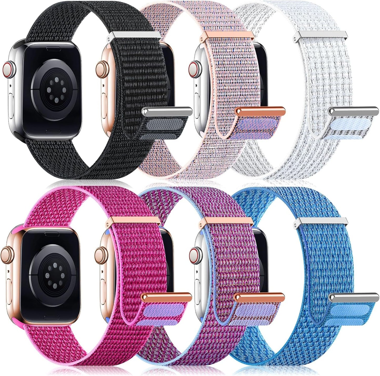6 Pack Sport Loop Nylon Band Compatible with Apple Watch Bands 40Mm 38Mm 41Mm 44Mm 45Mm 42Mm 49Mm Women Men,Stretchy Elastic Braided Strap Replacement Wristband for Iwatch SE Ultra Series 8 7 6 5 4 3 2 1